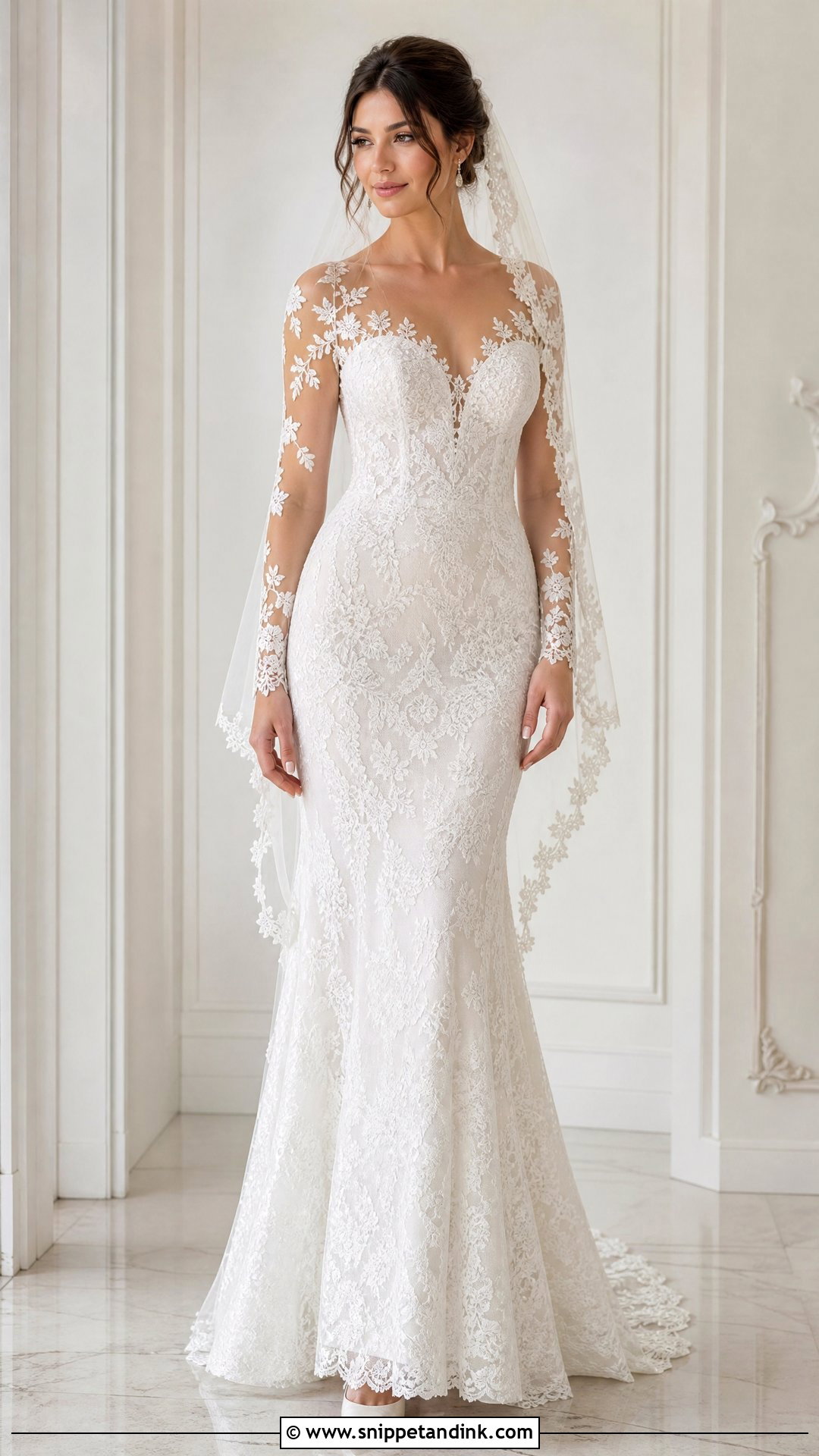 Illusion Sleeve Lace Slim Fit Wedding Dress - Snippet and Ink - 20 Slim Fit Wedding Dress Ideas