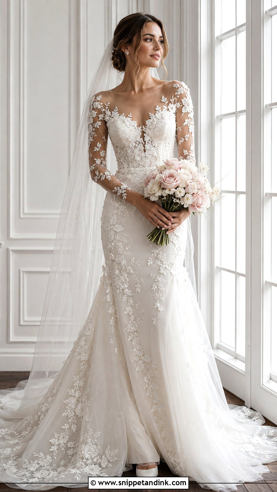 Illusion Sleeve Lace Wedding Dress - Snippet and Ink - 20 Whimsical Wedding Dress with Sleeves