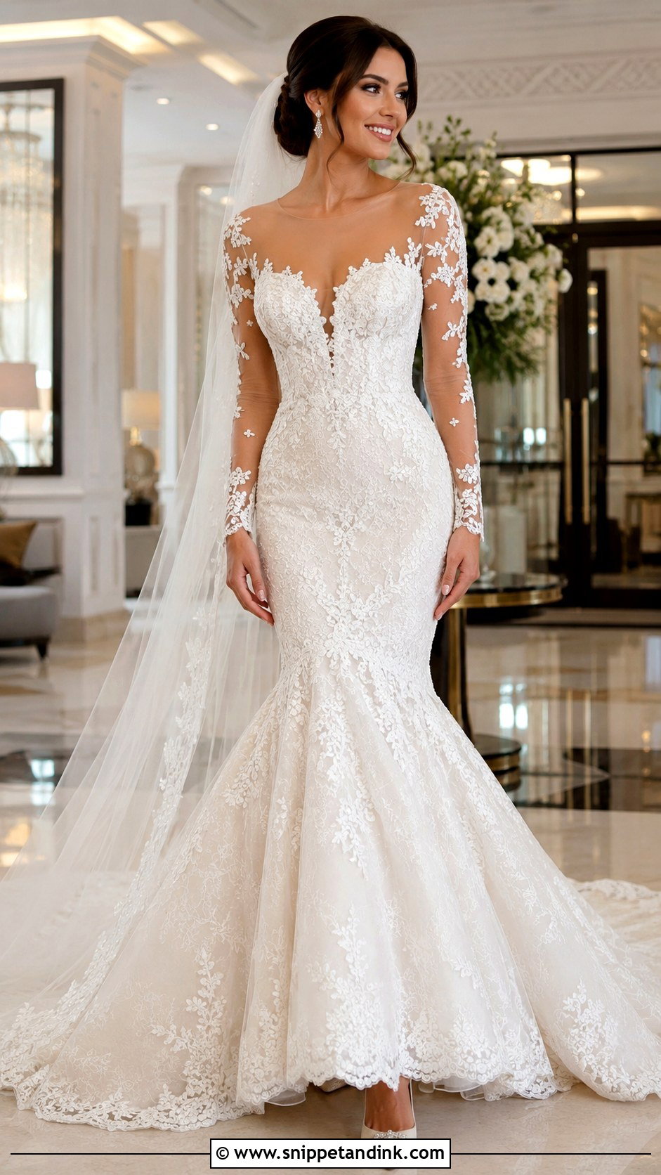 Illusion Sleeve Mermaid Bridal Gown - Snippet and Ink - 20 Long Sleeve Bridal Gown Ideas