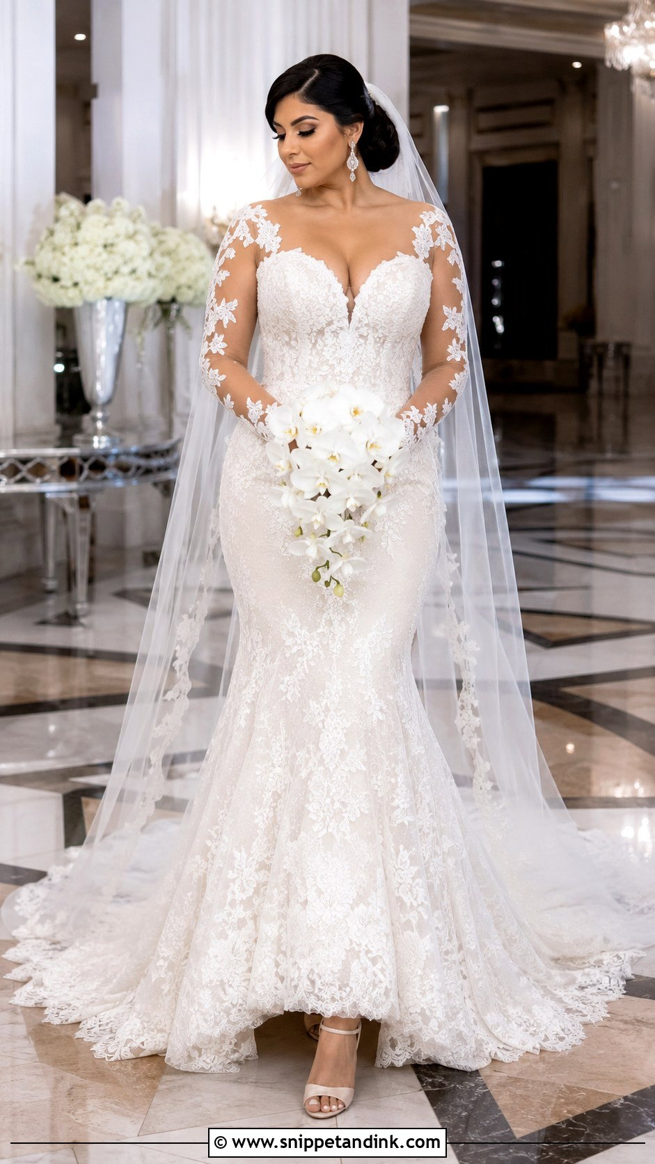 Illusion Sleeve Mermaid Wedding Dress - Snippet and Ink - 20 Bride Dress with Sleeves
