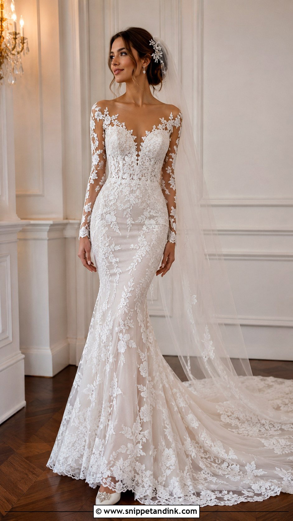 Illusion Sleeve Mermaid Wedding Dress - Snippet and Ink - 20 Romantic Wedding Dress with Sleeves