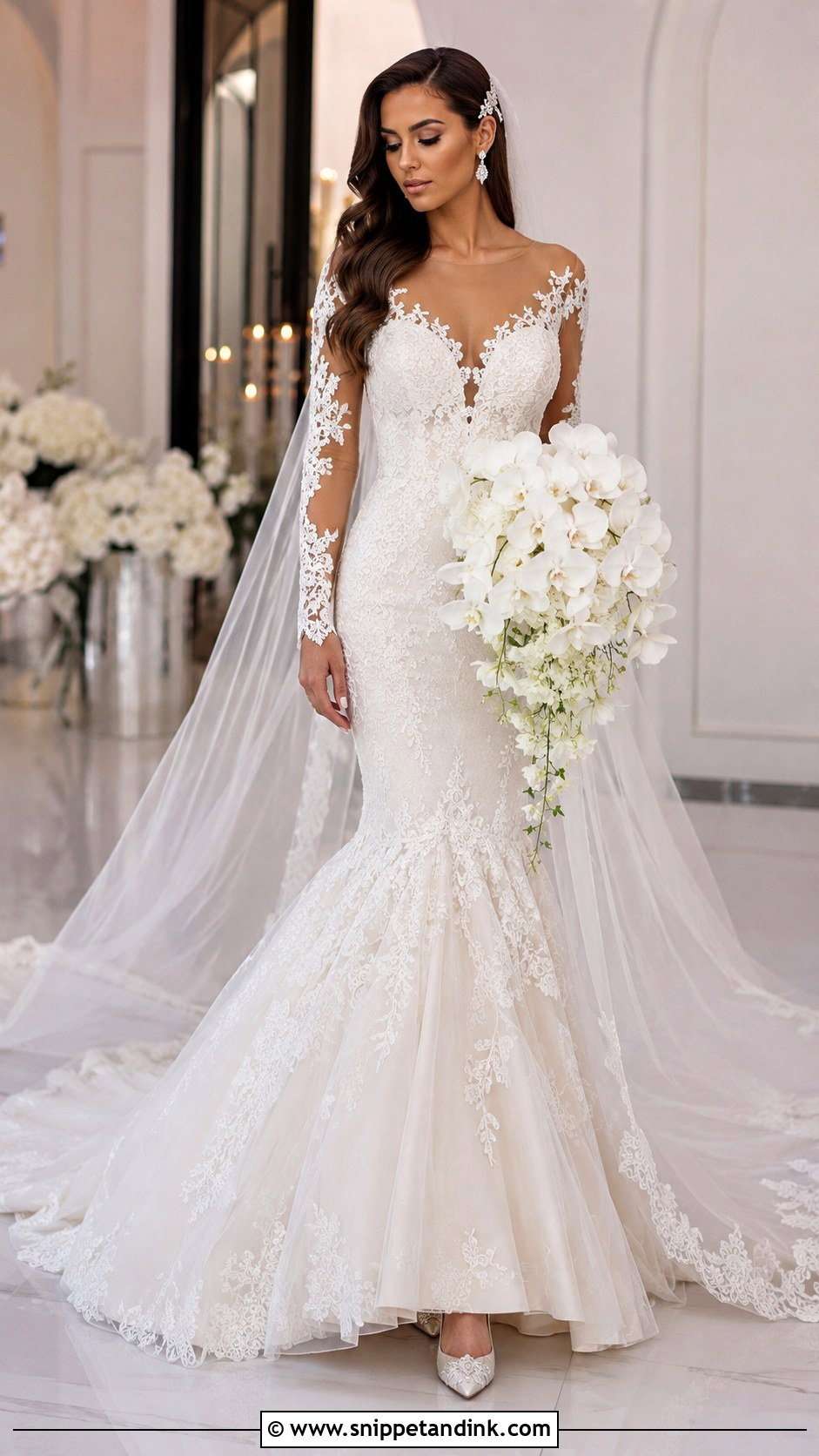 Illusion Sleeve Mermaid Wedding Dress - Snippet and Ink - 20 Long Sleeve Wedding Ideas