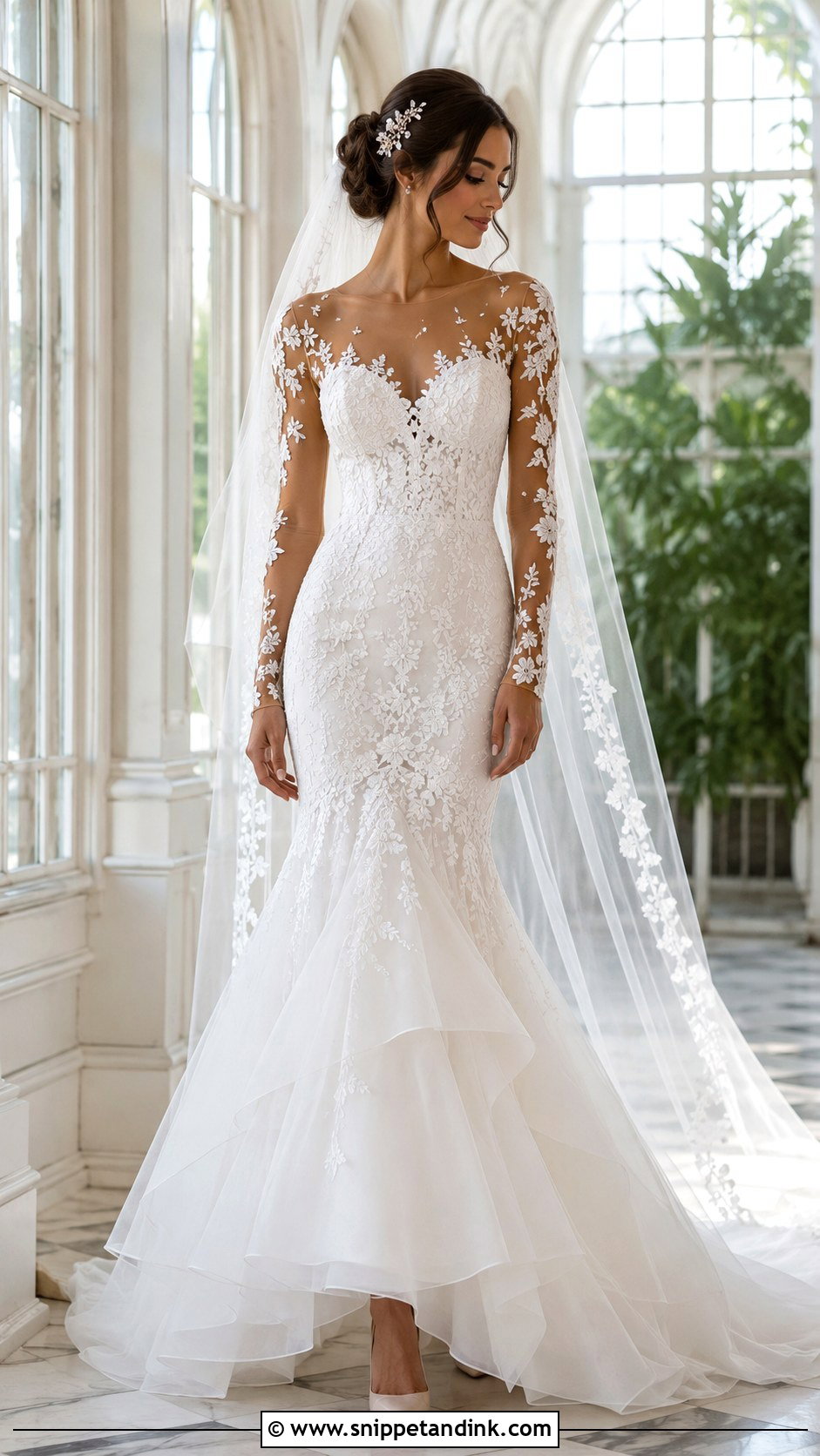 Illusion Sleeve Mermaid Wedding Dress - Snippet and Ink - 20 Mermaid with Sleeves Wedding Dresses