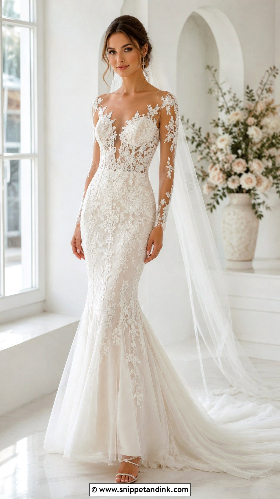 Illusion Sleeve Mermaid Wedding Dress - Snippet and Ink - 30 Mermaid Wedding Dress with Sleeves
