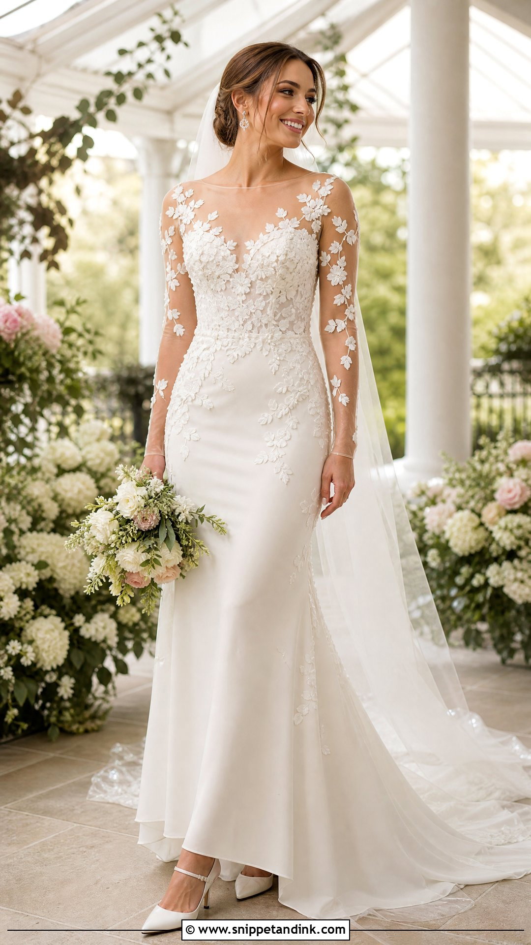 Illusion Sleeve Sheath Wedding Dress - Snippet and Ink - 20 Sheath Wedding Dress with Sleeves