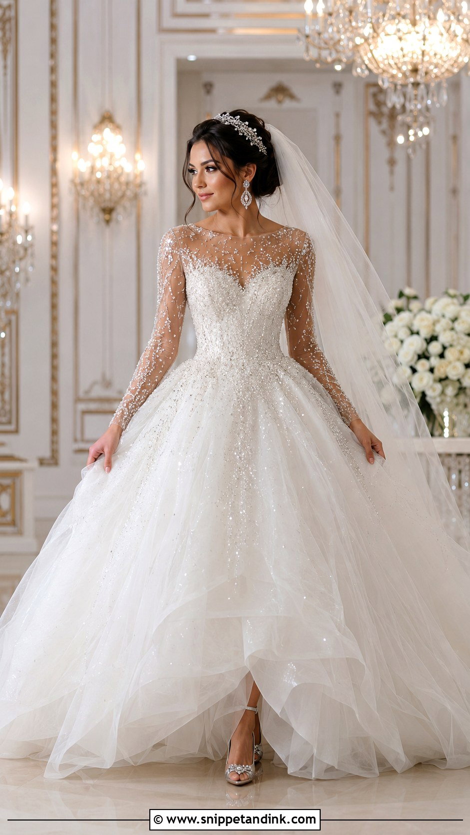 Illusion Sleeve Sparkle Wedding Dress - Snippet and Ink - 20 Fairytale Wedding Dress with Sleeves