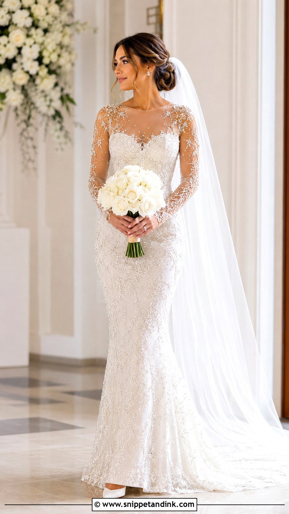 Illusion Sleeve Sparkle Wedding Dress - Snippet and Ink - 20 Allure Bridal Couture Ideas