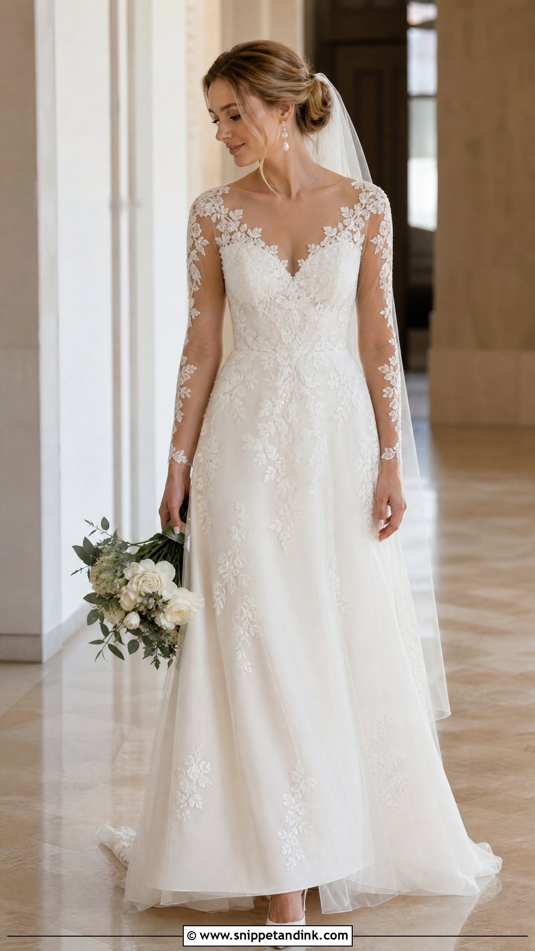 Illusion Sleeve Vintage Wedding Dress - Snippet and Ink - 25 Vintage Long Sleeve Wedding Dress Ideas