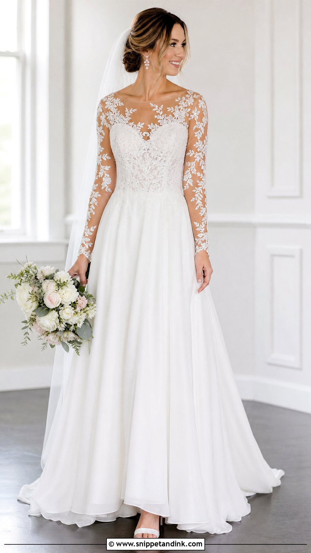 Illusion Sleeve Wedding Dress - Snippet and Ink - 20 Angelic Wedding Dress Ideas