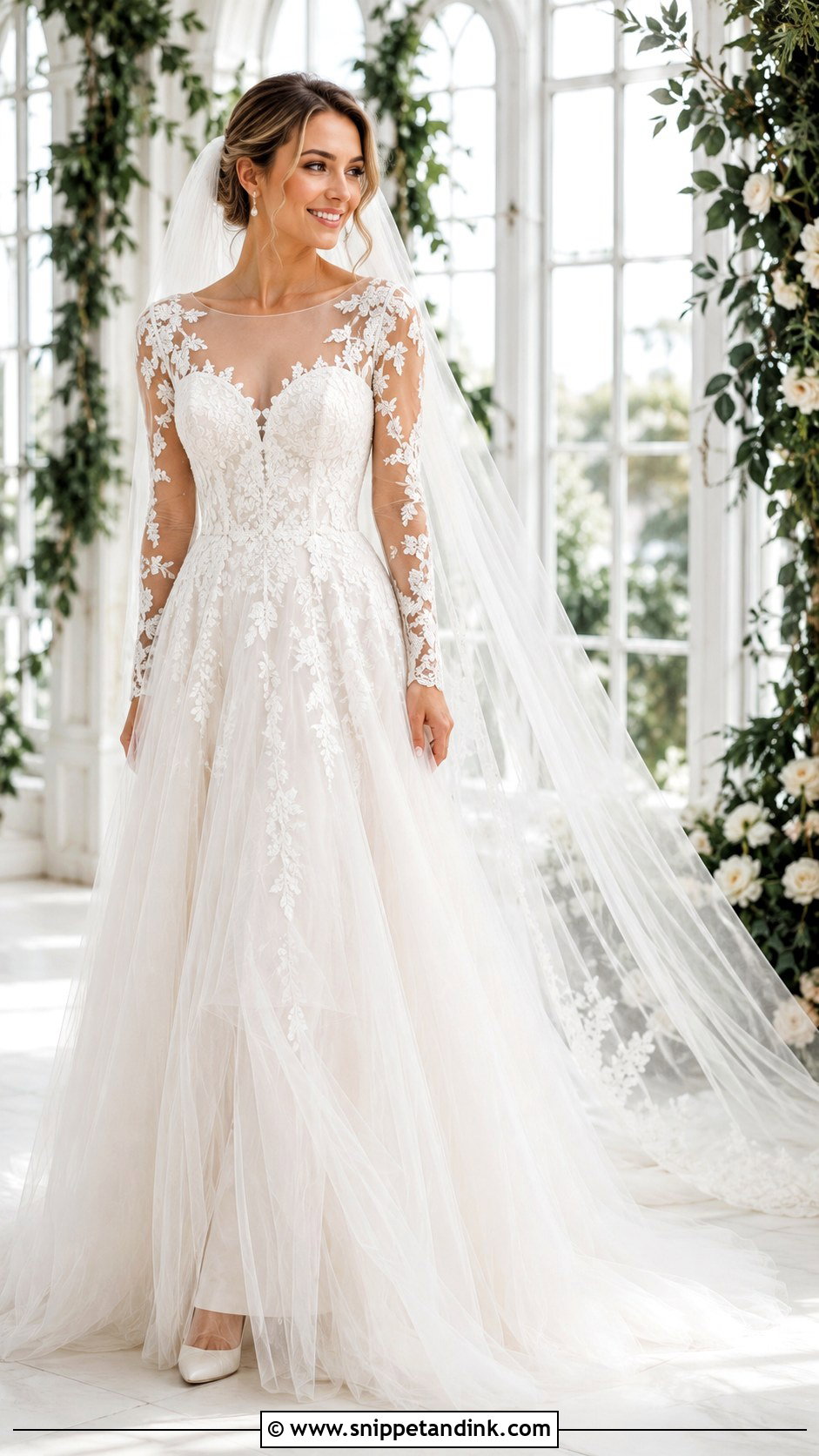 Illusion Sleeve Wedding Dress With Tulle Skirt - Snippet and Ink - 20 Classic Wedding Dress with Sleeves