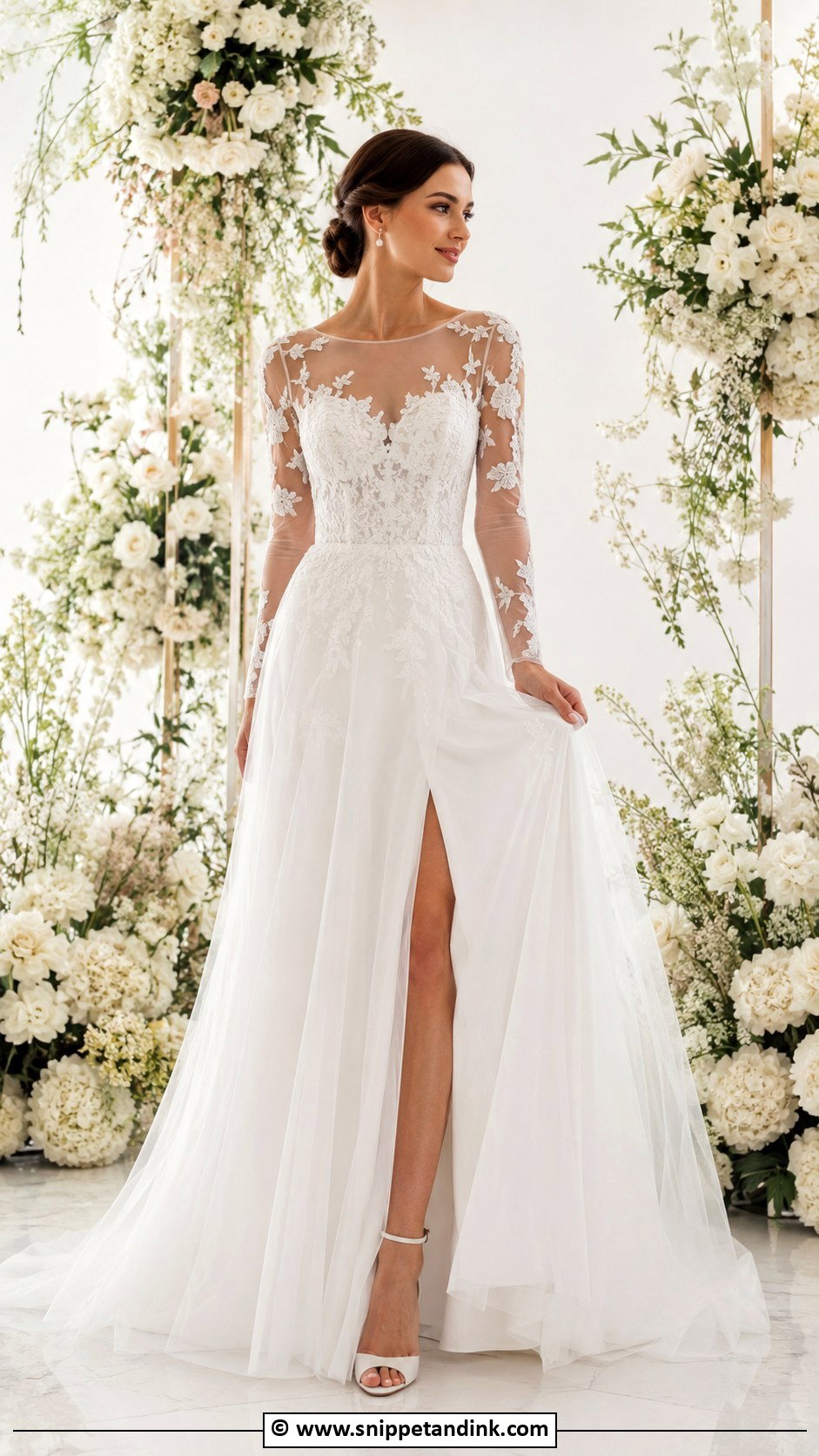 Illusion Sleeve Wedding Dress - Snippet and Ink - 30 Timeless Elegant Wedding Dress Ideas