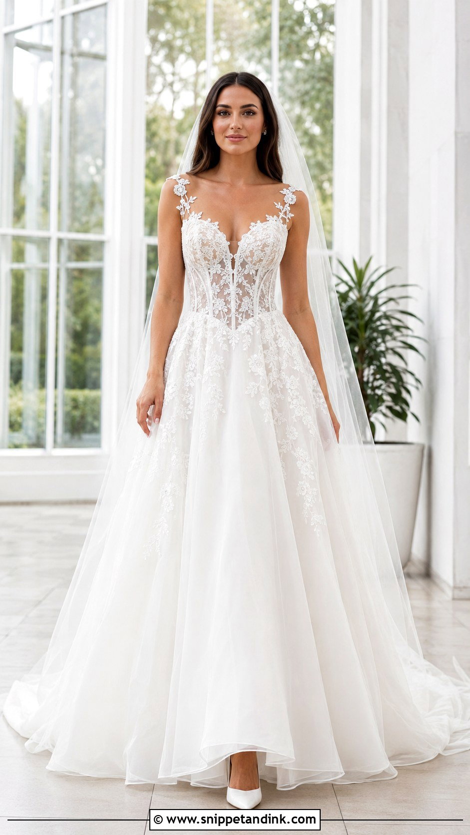 Illusion Strap Basque Waist Wedding Dress - Snippet and Ink - 20 Basque Waist Wedding Dress with Straps Ideas