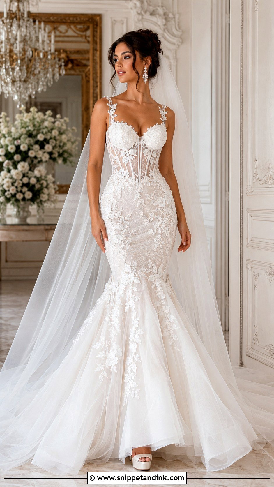 Illusion Strap Corset Mermaid Wedding Dress - Snippet and Ink - 20 Mermaid Wedding Dress with Straps Ideas