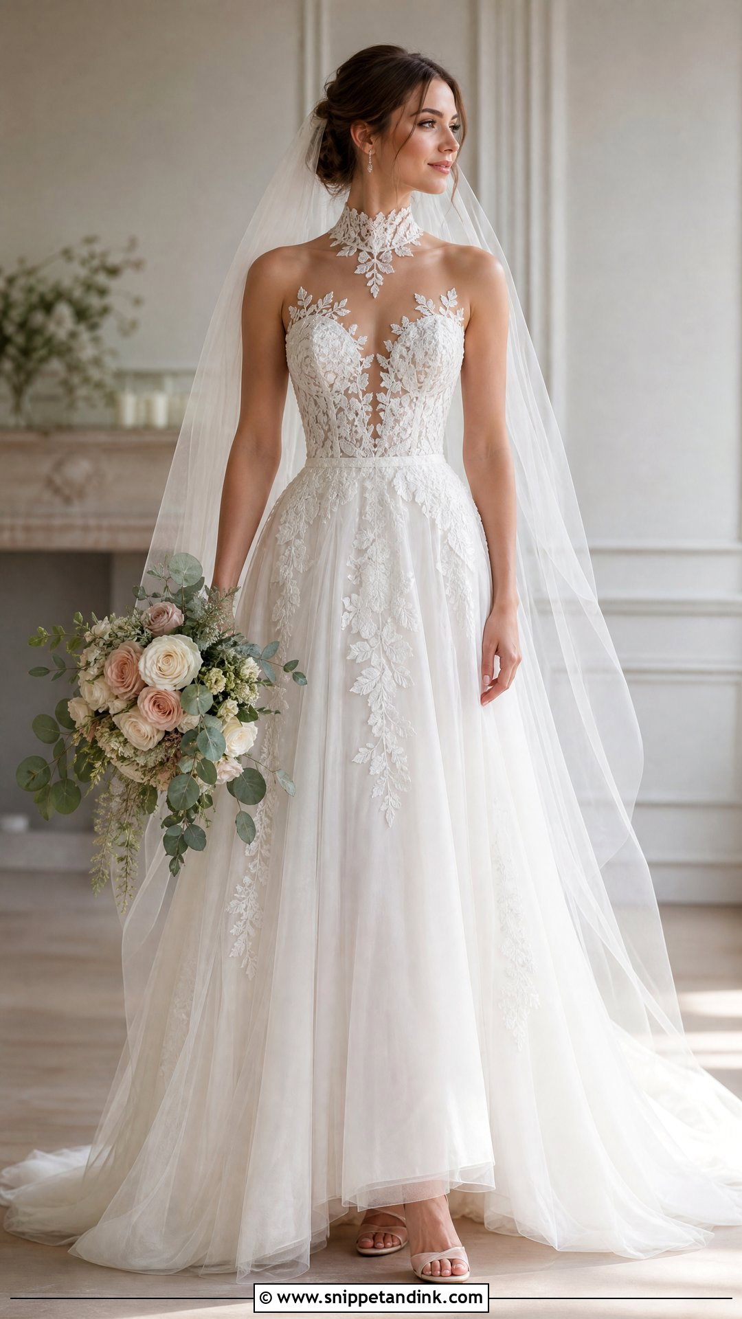 Illusion Turtleneck Wedding Dress - Snippet and Ink - 25 Turtleneck Wedding Dress Ideas