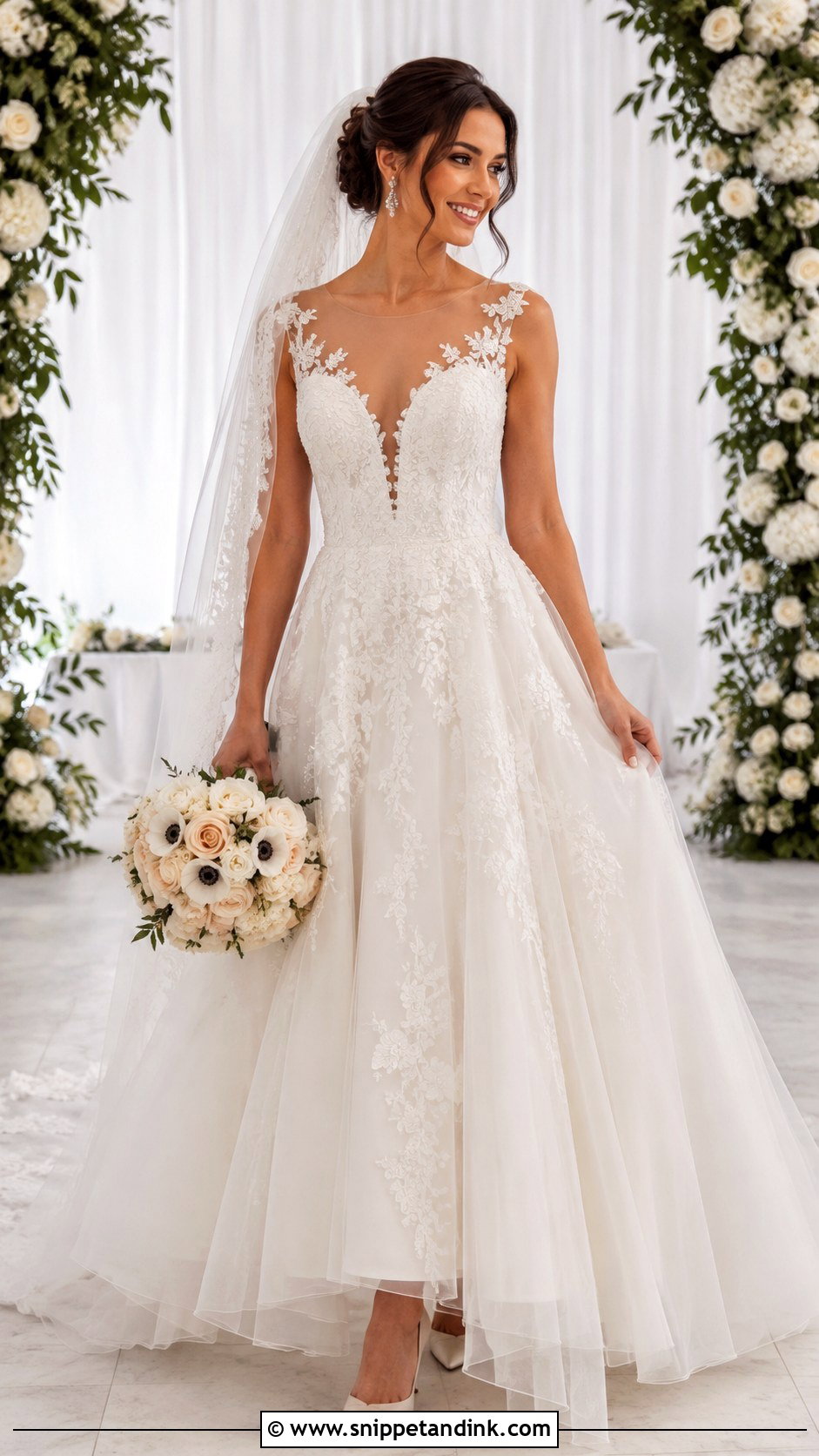 Illusion V Neck A Line Wedding Dress - Snippet and Ink - 20 V Neck a Line Wedding Dress Ideas