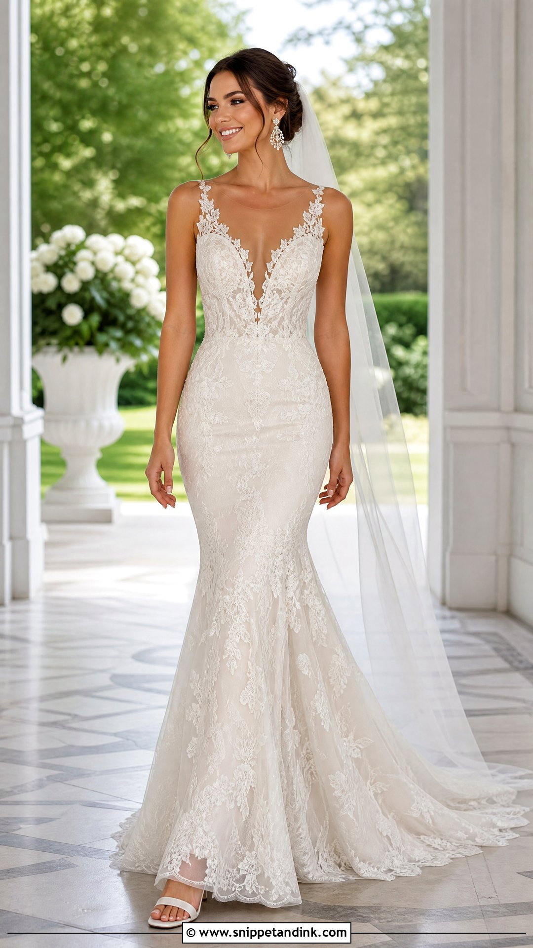 Illusion V Neck Mermaid Wedding Dress - Snippet and Ink - 20 V Neck Mermaid Wedding Dress Ideas