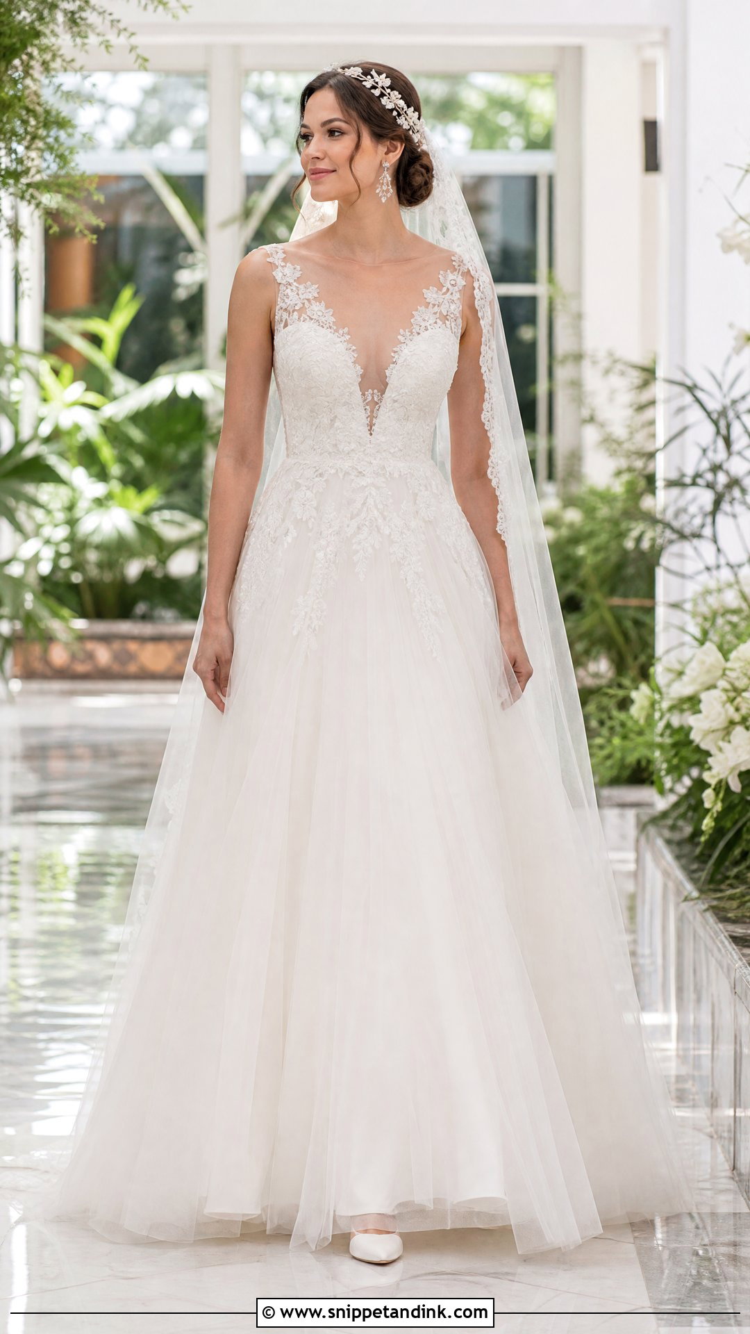 Illusion V Neck Tulle Wedding Dress for Broad Shoulders - Snippet and Ink - 20 Wedding Dresses for Broad Shoulders