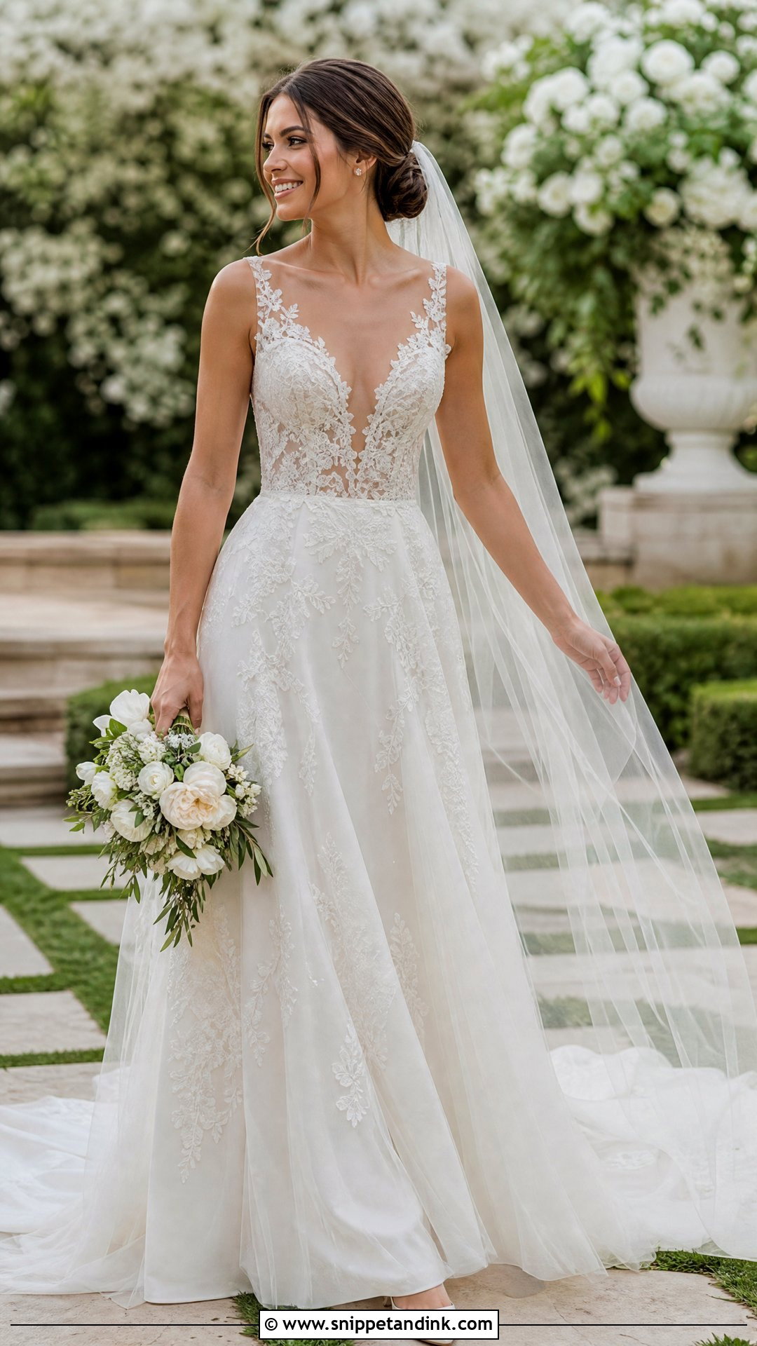 Illusion V Neck Wedding Dress - Snippet and Ink - 25 Wedding Dresses V Neck