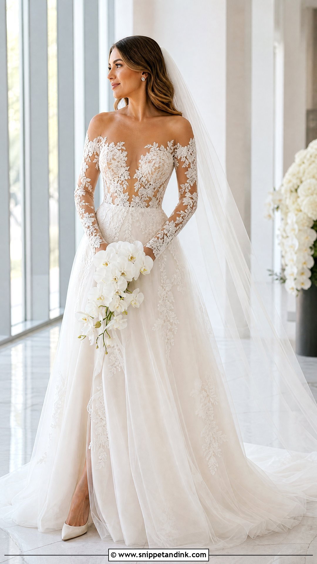 Illusion Wedding Dress With Off Shoulder Lace Sleeves - Snippet and Ink - 20 Wedding Dress with Sleeves Off Shoulder