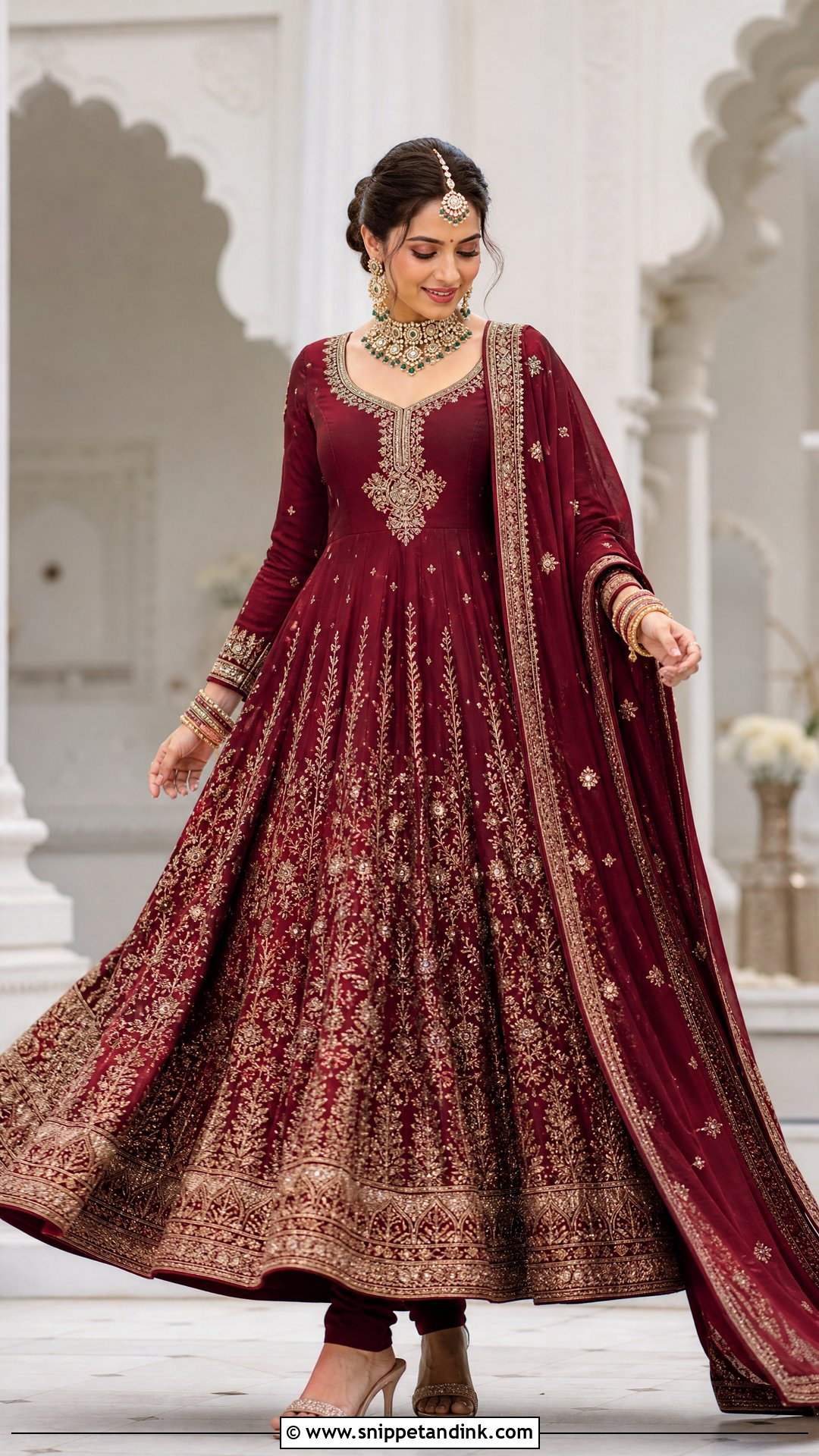 Indian Bridal Anarkali With Embroidered Dupatta - Snippet and Ink - 20 Indian Bride Wedding Dress Ideas