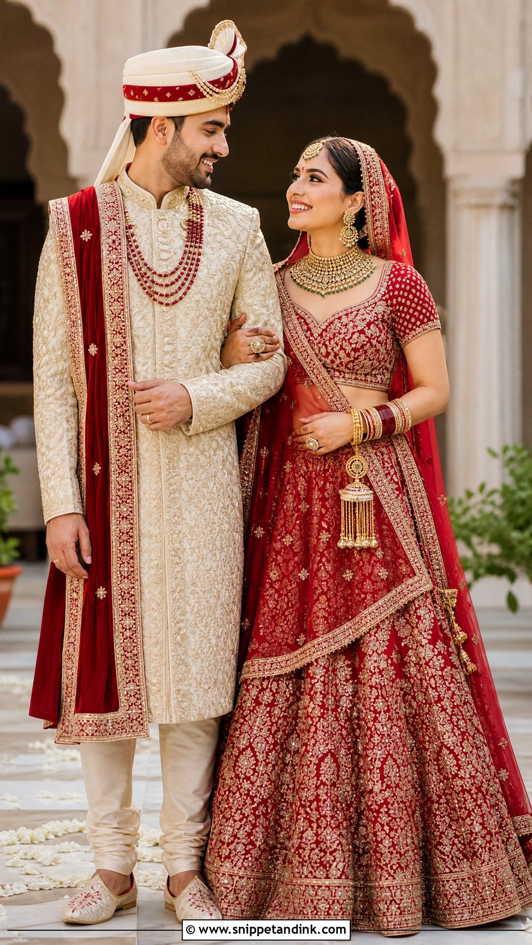 Indian Lehenga and Sherwani Traditional Wedding Attire - Snippet and Ink - 20 Traditional Wedding Attire for Couples Ideas