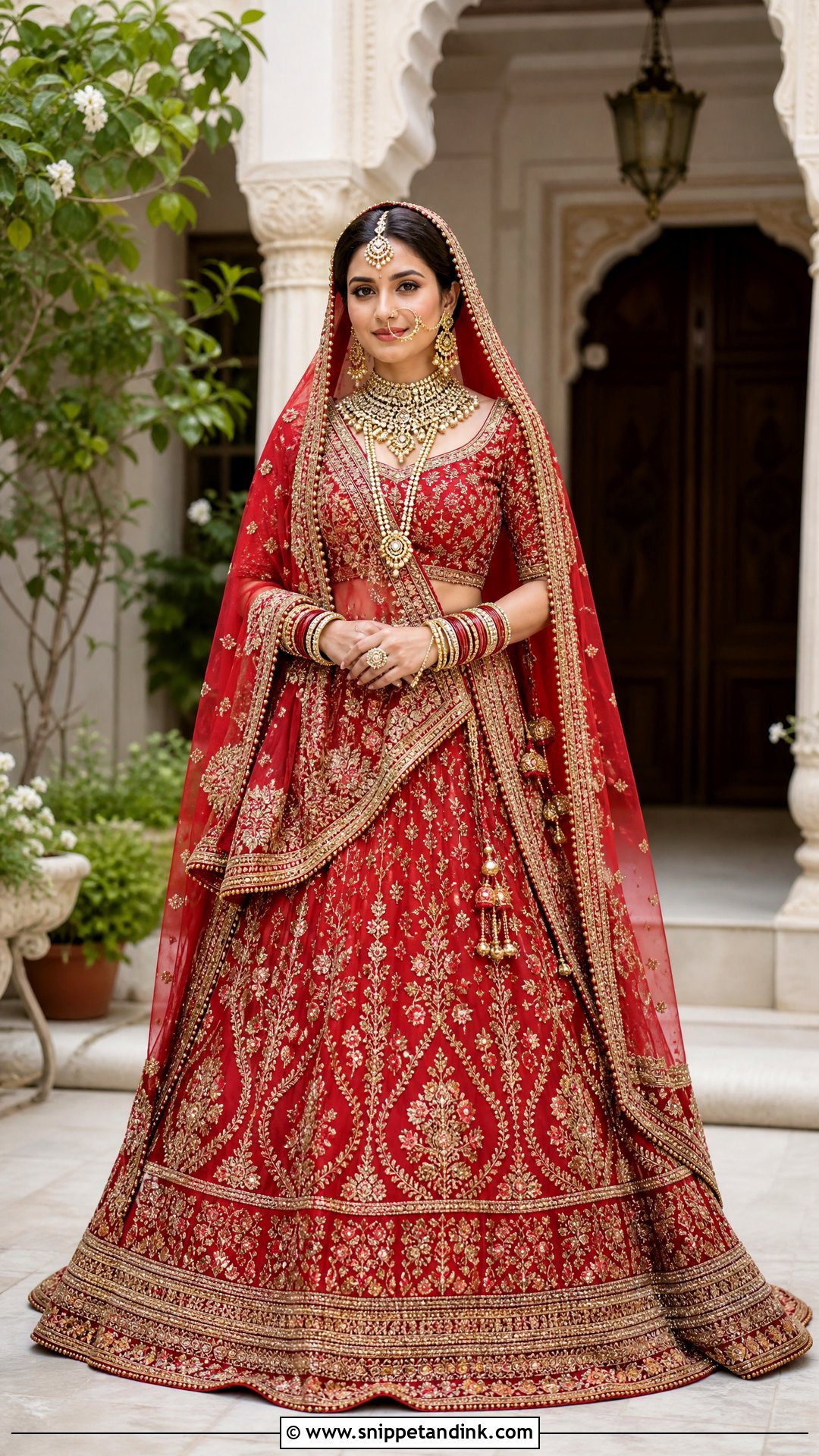 Indian Red Lehenga Bridal Dress - Snippet and Ink - 20 Traditional Bride Dress Ideas