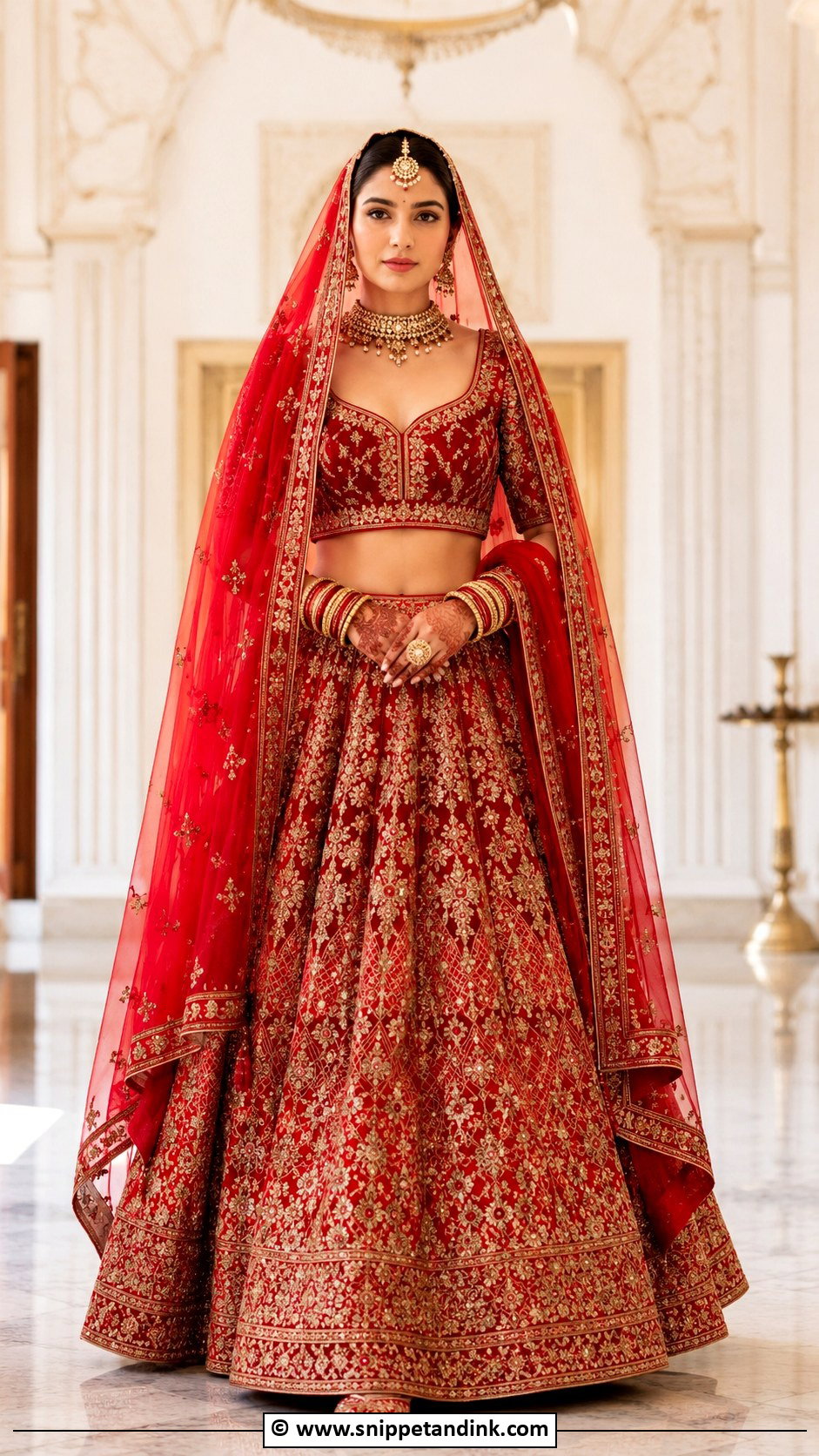 Indian Red Lehenga Wedding Attire - Snippet and Ink - 35 Traditional Wedding Attire Ideas
