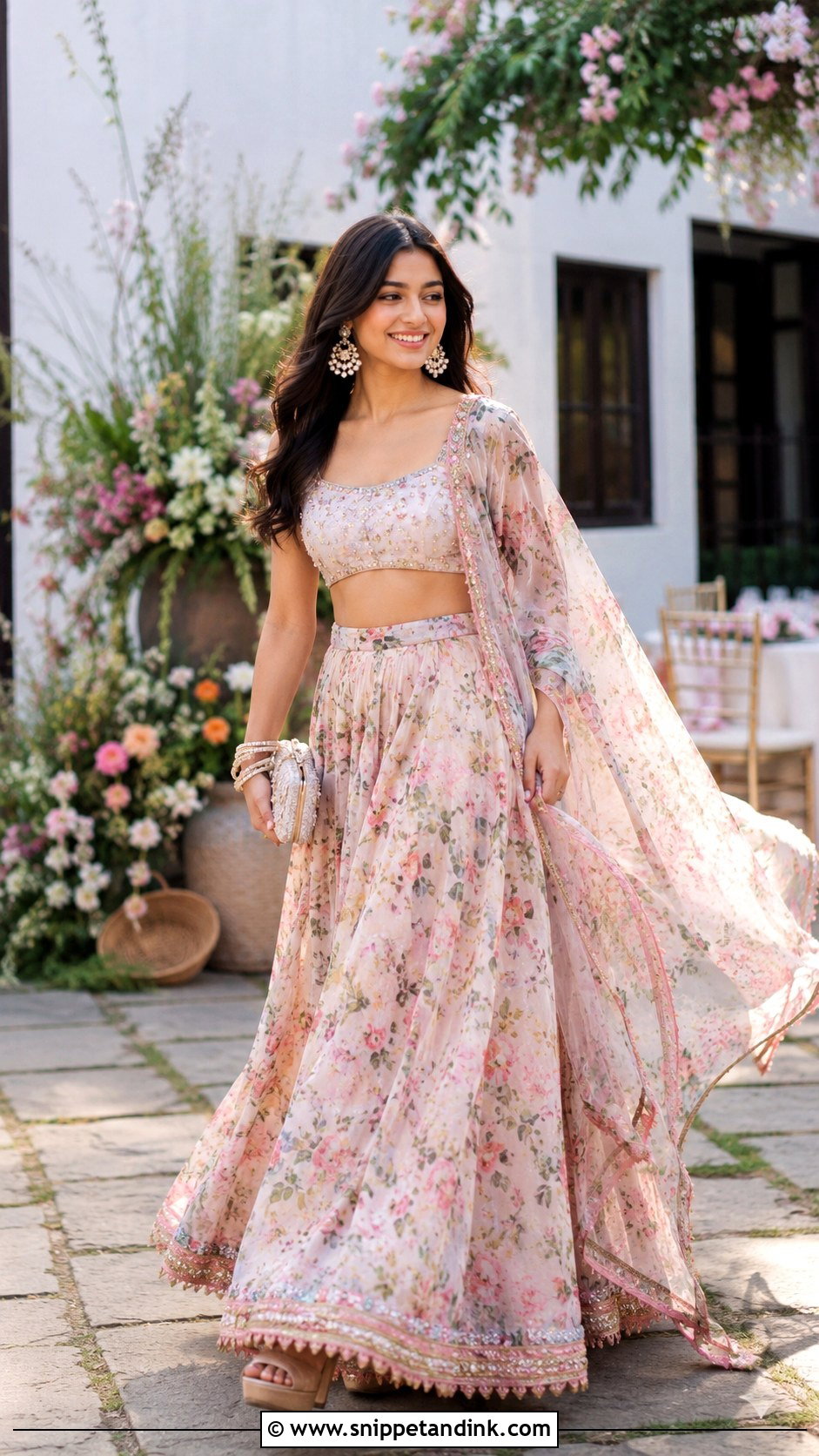 Indian Wedding Floral Lehenga - Snippet and Ink - 30 Indian Dresses for Wedding