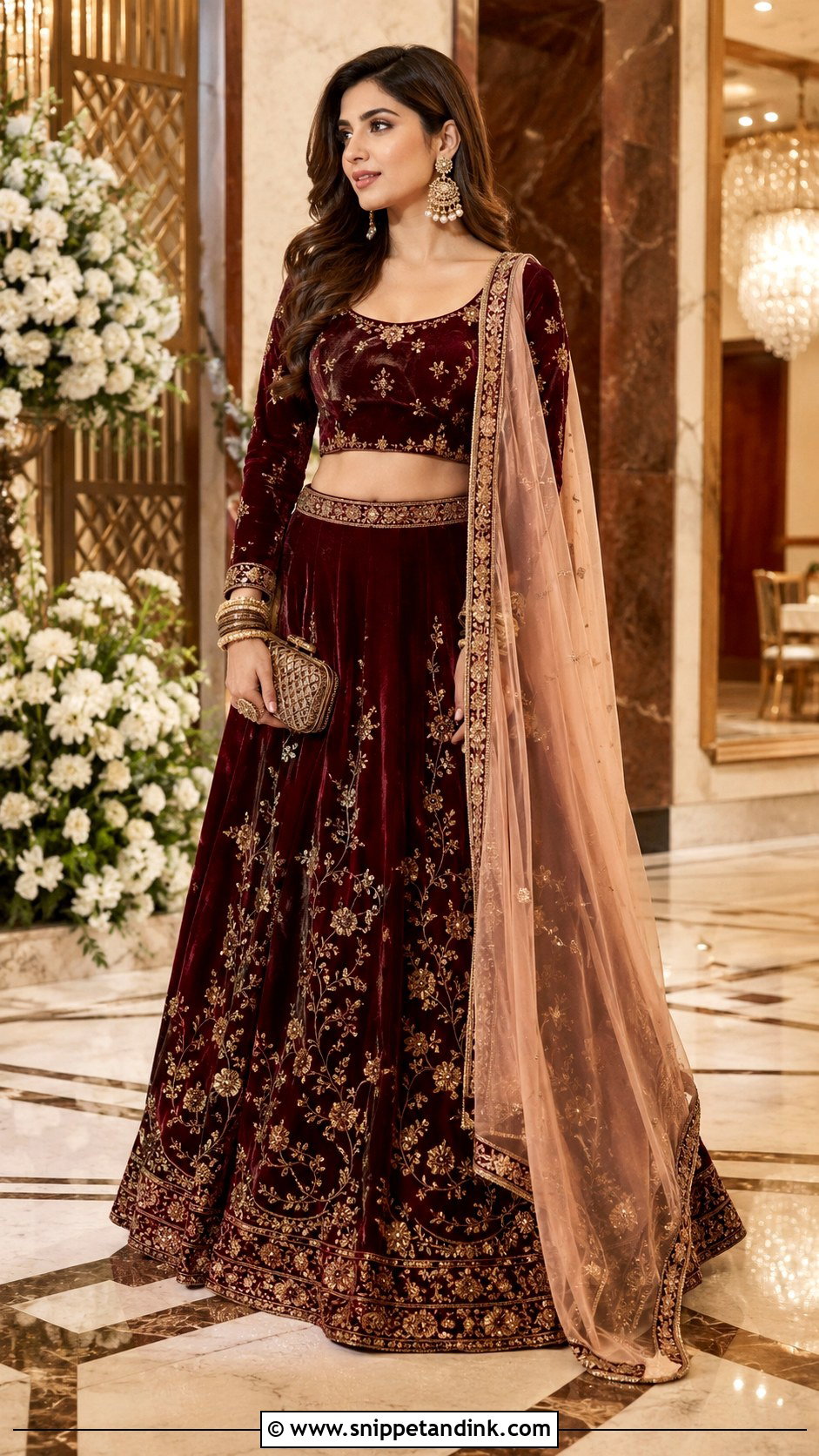 Indian Wedding Velvet Lehenga - Snippet and Ink - 30 Indian Dresses for Wedding