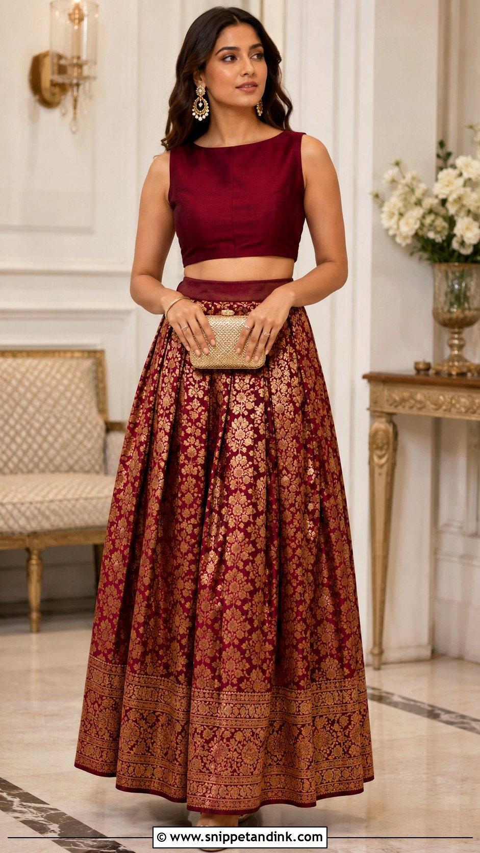 Indo Western Banarasi Skirt With Top Outfit - Snippet and Ink - 30 Indo Western Wedding Outfits