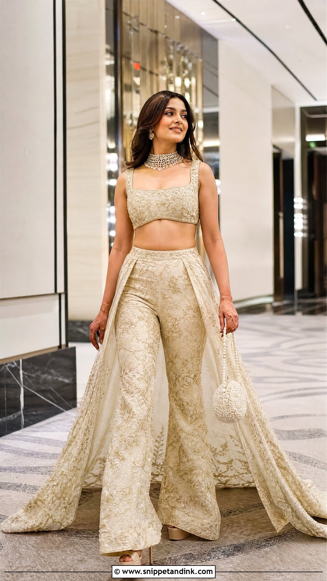 Indo Western Crop Top With Flared Pants - Snippet and Ink - 25 Indo Western Bridal Sangeet Outfit Ideas
