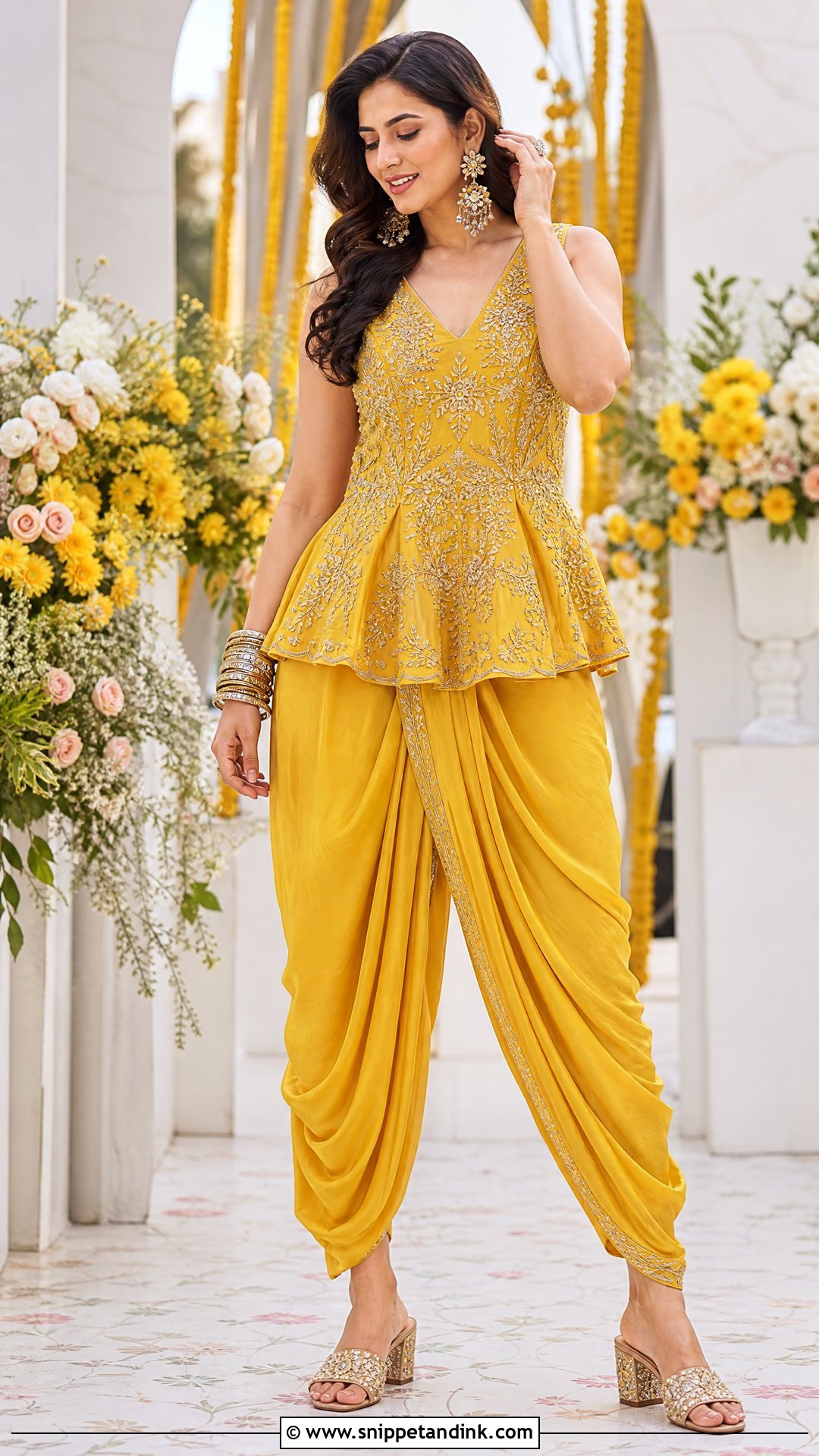 Indo Western Dhoti Set For Mehendi Function - Snippet and Ink - 25 Mehendi Function Outfit Ideas