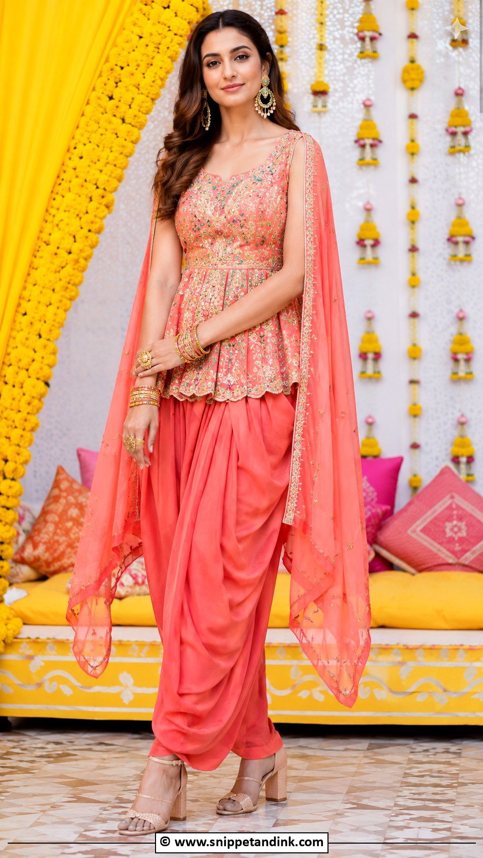 Indo Western Dhoti Set For Mehendi - Snippet and Ink - 30 Mehendi Dress Ideas