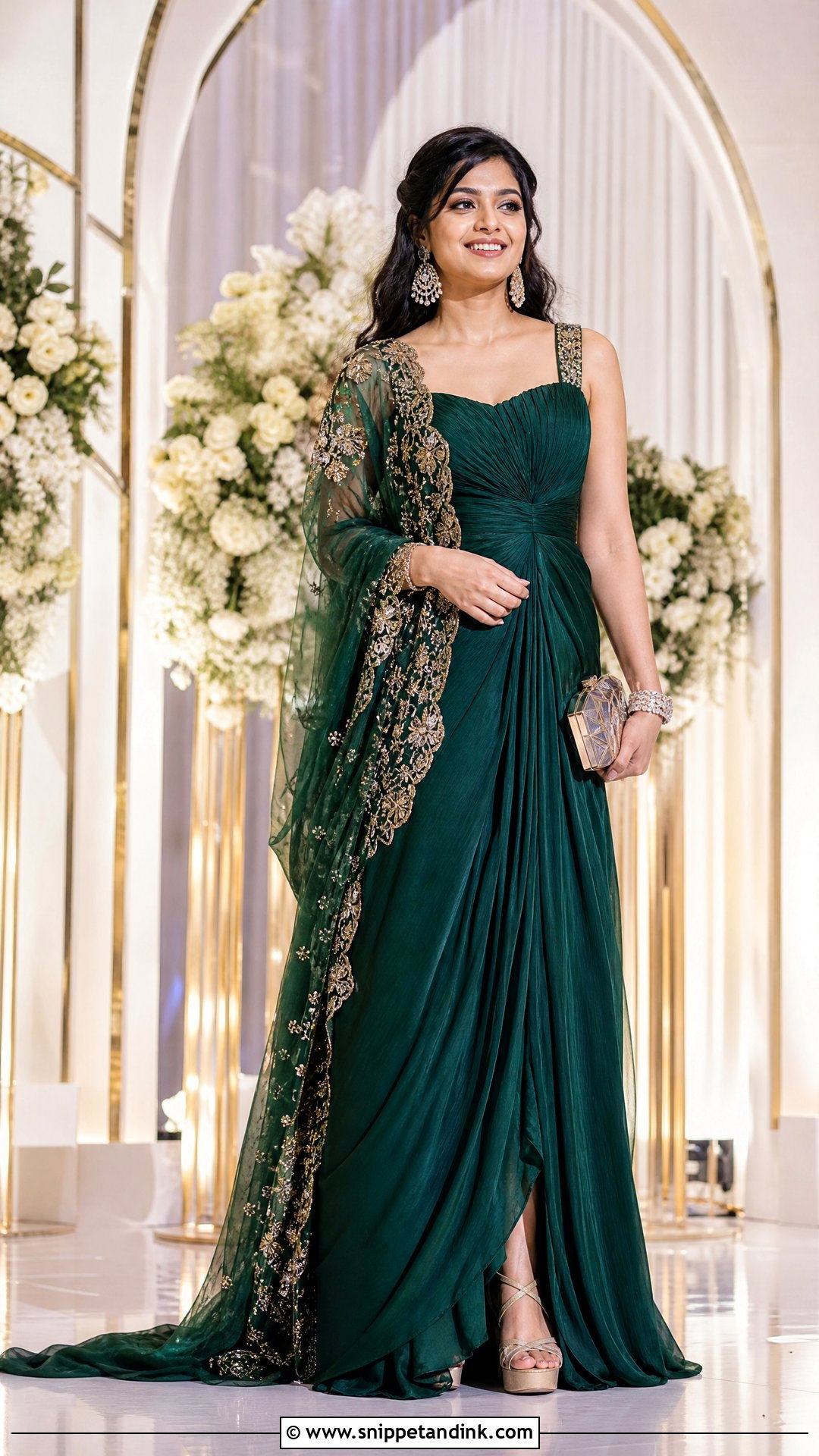 Indo Western Draped Gown With Dupatta - Snippet and Ink - 25 Indo Western Bridal Sangeet Outfit Ideas