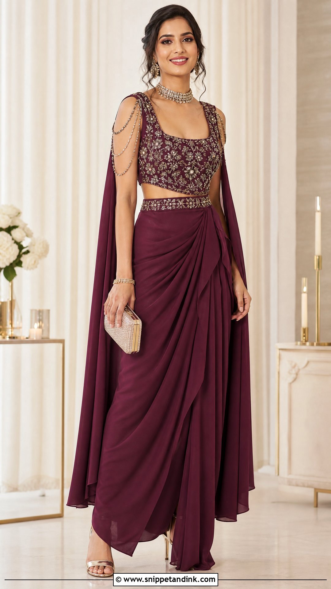 Indo Western Draped Skirt With Bustier - Snippet and Ink - 25 Indo Western Bridal Sangeet Outfit Ideas