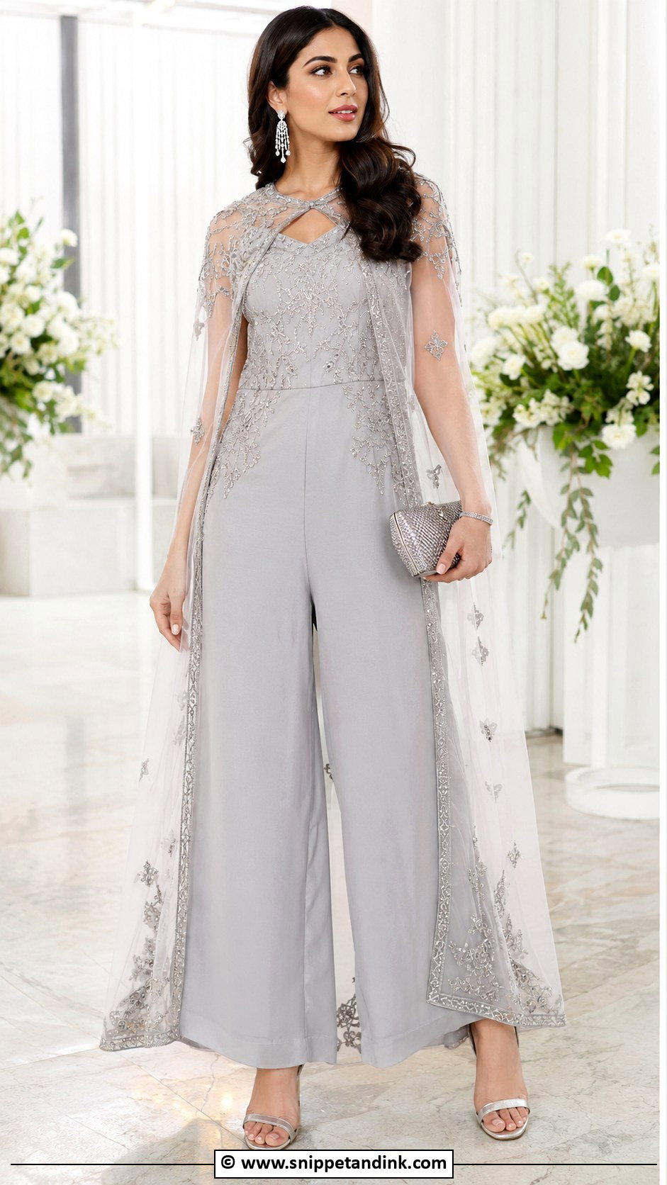 Indo Western Embroidered Jumpsuit With Cape - Snippet and Ink - 25 Indo Western Outfits for Women Wedding