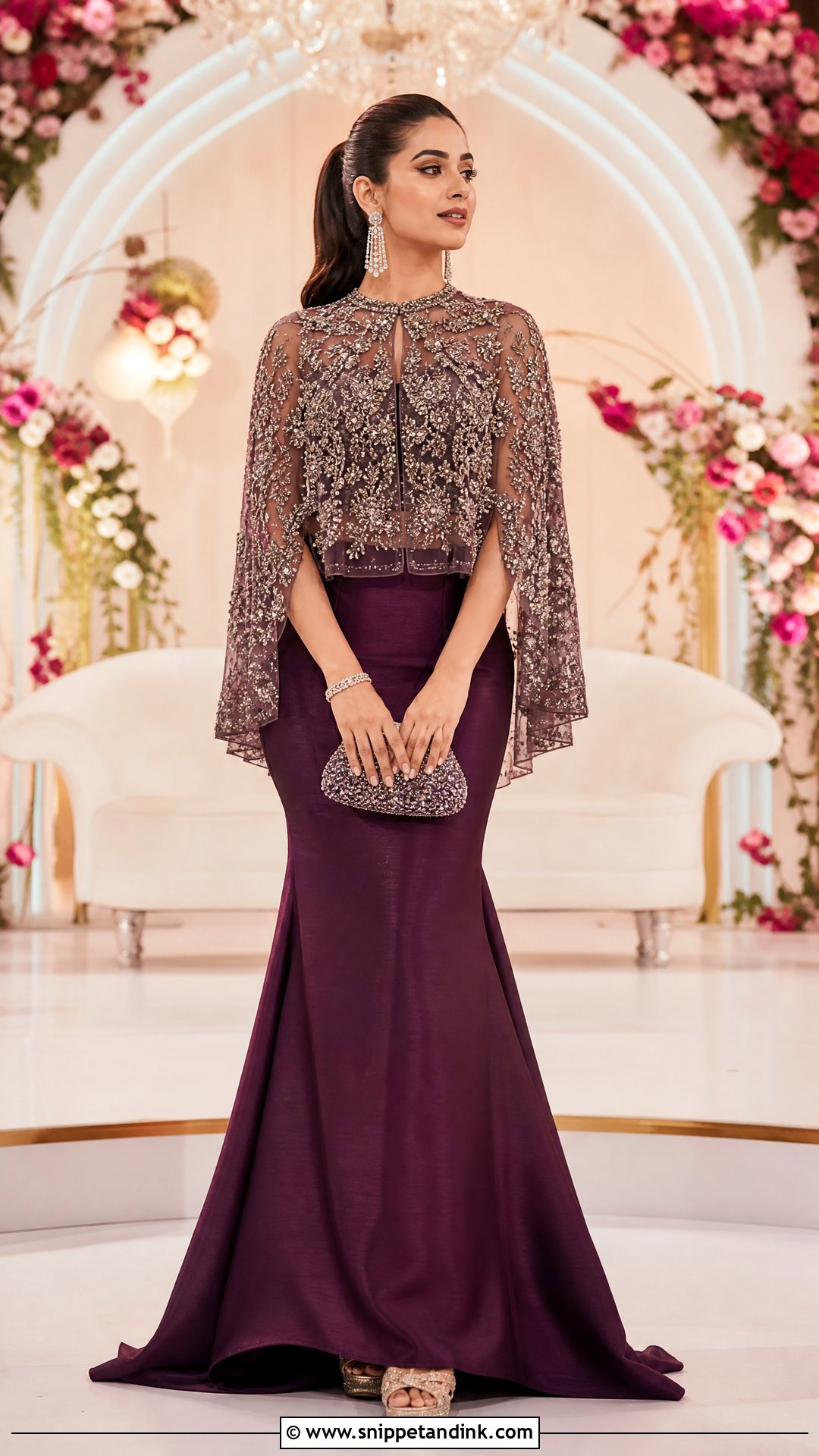 Indo Western Fishtail Skirt With Cape Blouse - Snippet and Ink - 25 Indo Western Bridal Sangeet Outfit Ideas