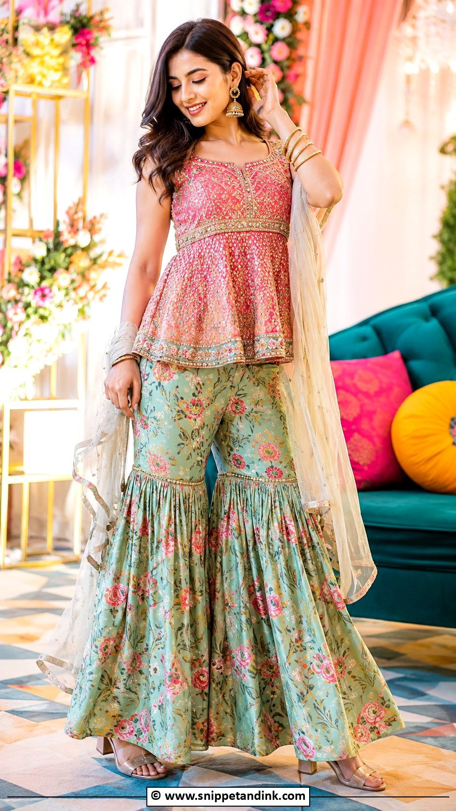 Indo Western Gharara With Short Top - Snippet and Ink - 25 Indo Western Outfits for Women Wedding
