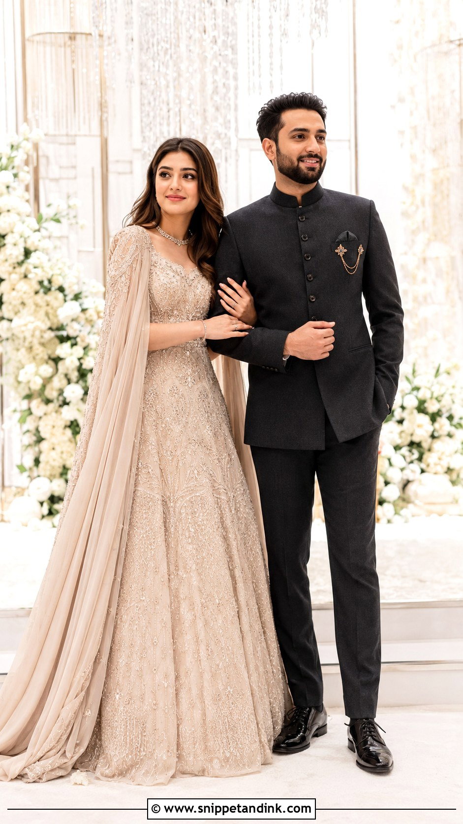 Indo Western Gown And Jodhpuri Suit - Snippet and Ink - 25 Indian Couple Ring Ceremony Dress Ideas