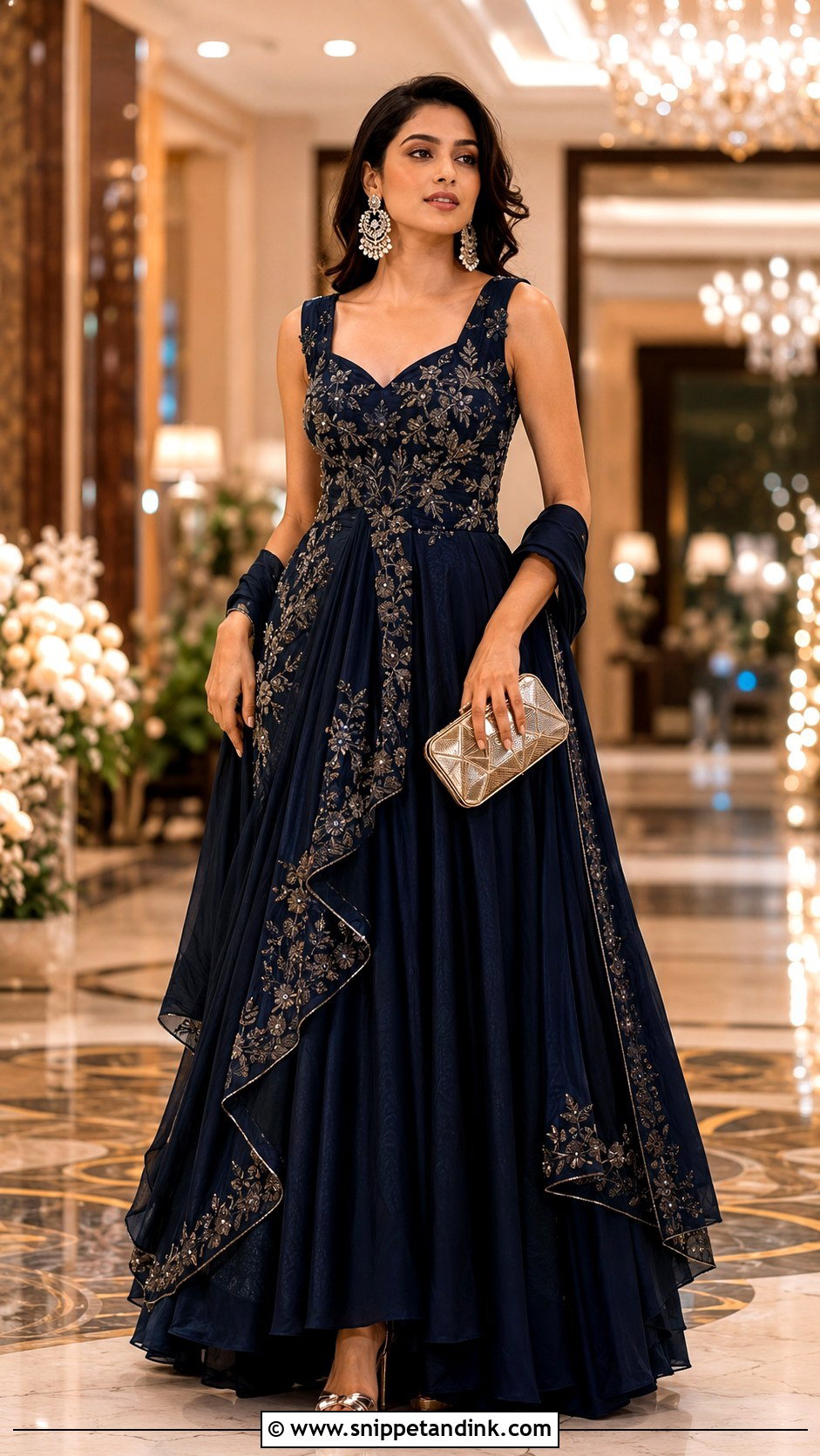 Indo Western Gown Cocktail Night Outfit - Snippet and Ink - 25 Indian Wedding Cocktail Night Outfit Ideas