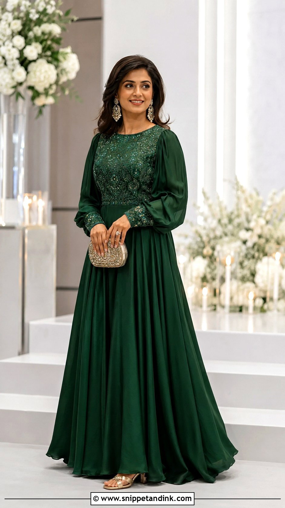 Indo Western Gown With Bishop Sleeves - Snippet and Ink - 20 Indian Wedding Dresses with Sleeves