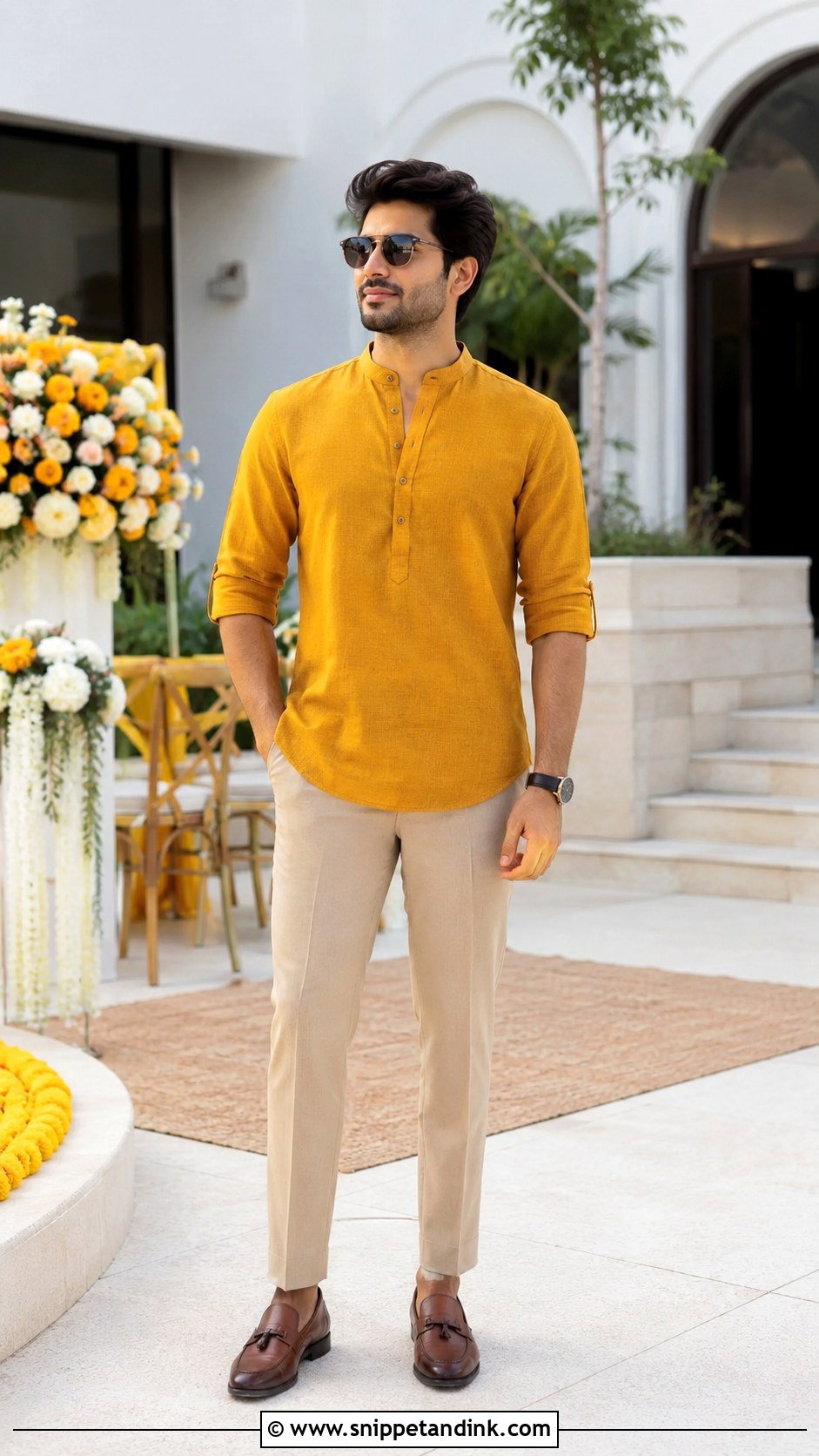 Indo Western Haldi Shirt With Trousers - Snippet and Ink - 20 Haldi Outfit for Bride Brother Ideas