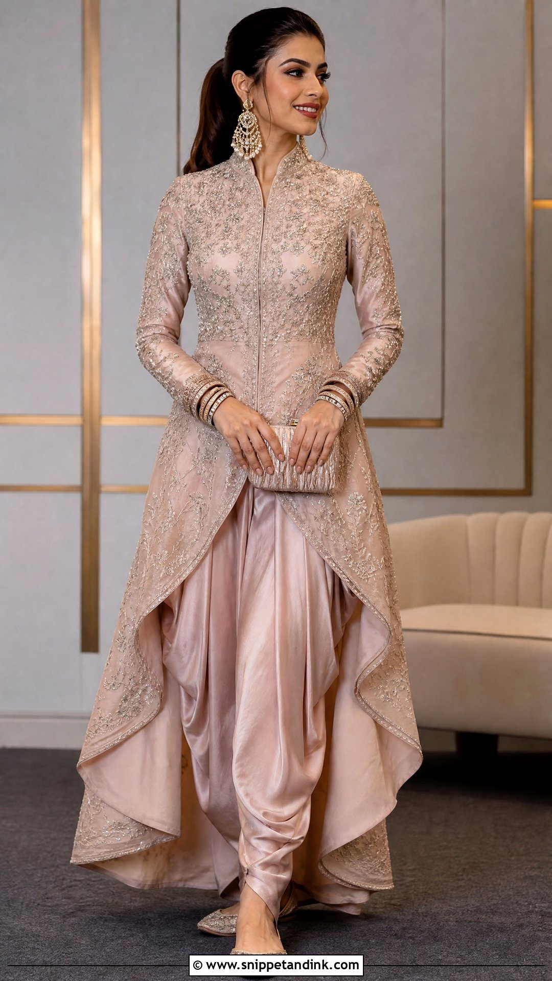 Indo Western High Low Tunic With Dhoti Pants - Snippet and Ink - 25 Indo Western Bridal Sangeet Outfit Ideas