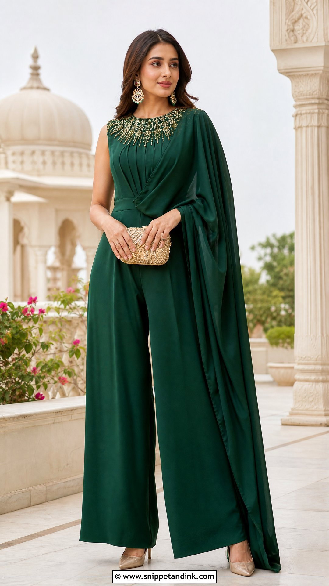 Indo Western Jumpsuit With Dupatta For Indian Wedding - Snippet and Ink - 20 Trendy Indian Wedding Outfits