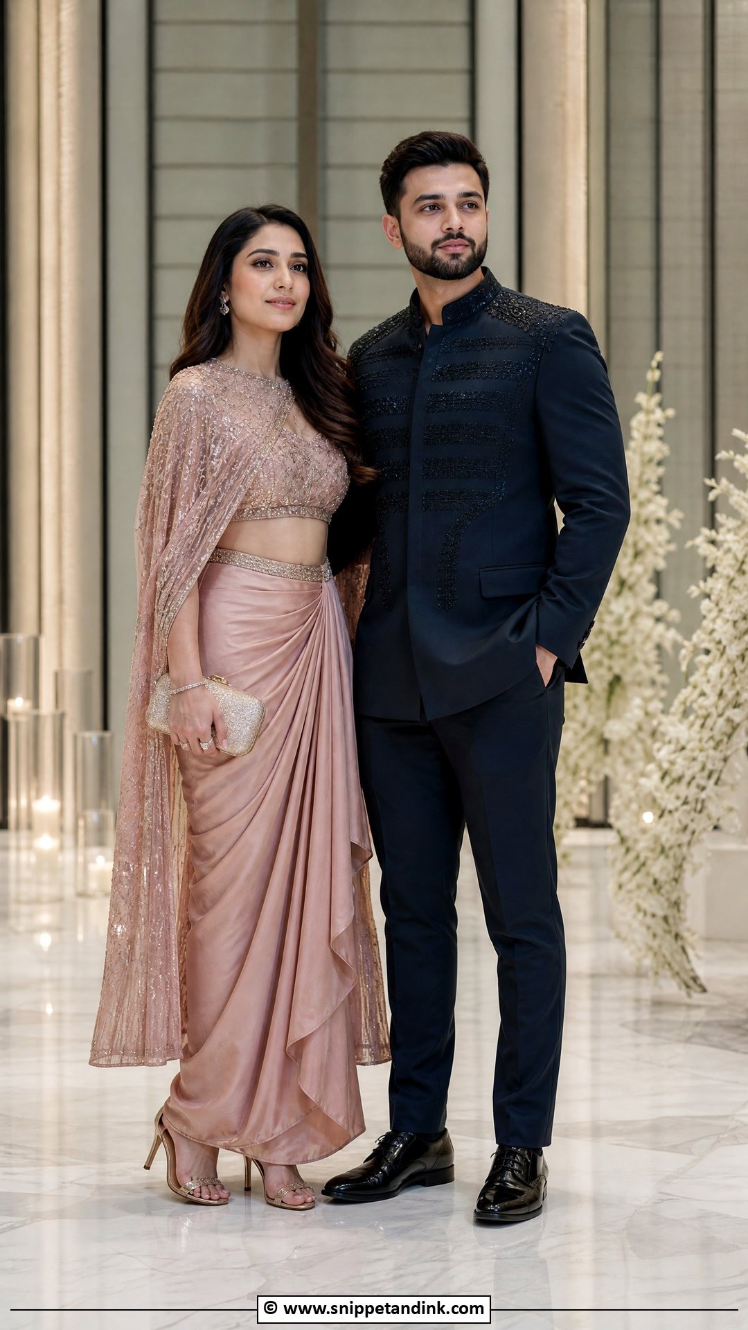 Indo Western Lehenga And Indo Western Suit - Snippet and Ink - 35 Indian Couple Matching Dress Ideas