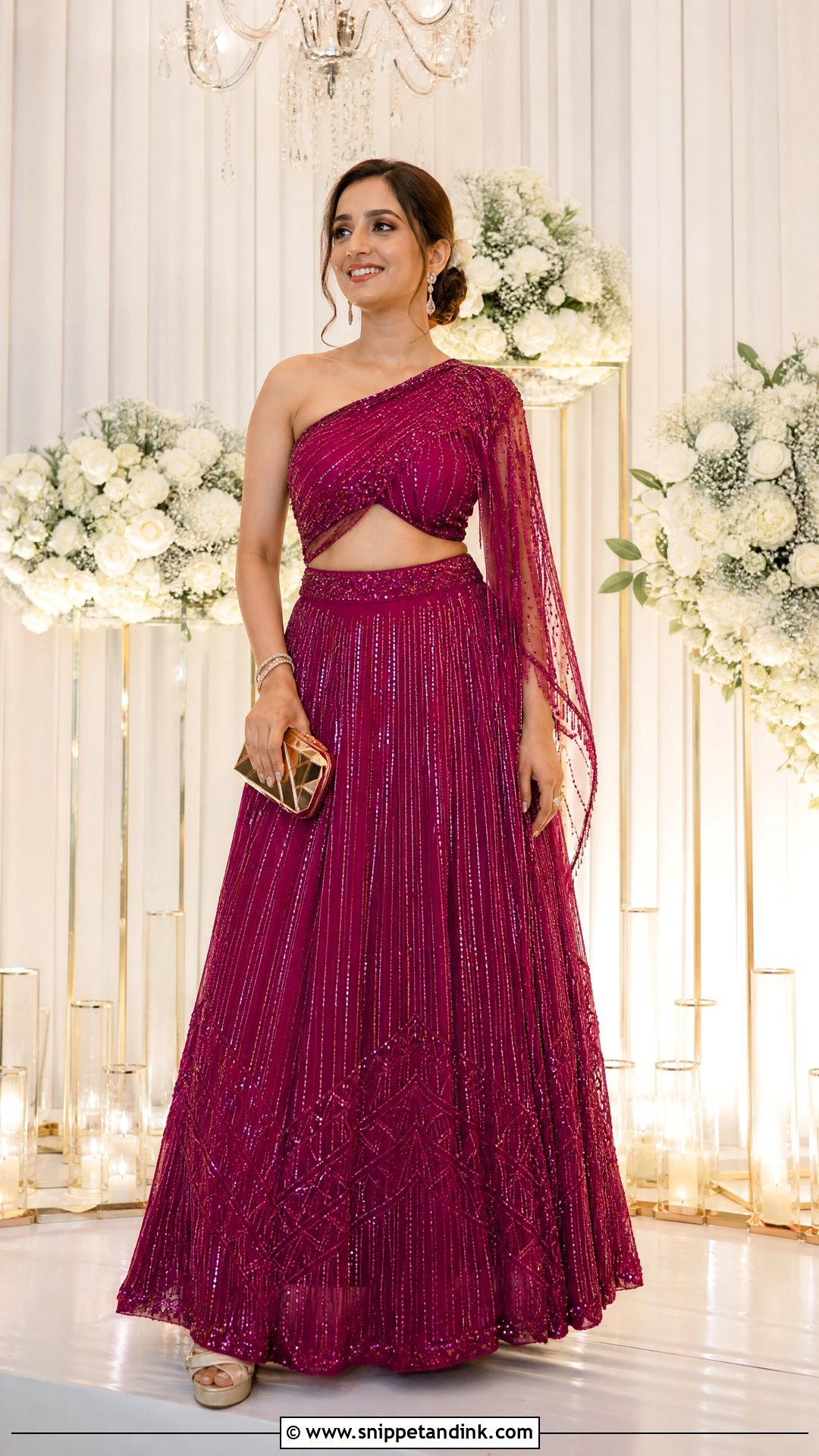 Indo Western One Shoulder Lehenga - Snippet and Ink - 25 Indo Western Bridal Sangeet Outfit Ideas