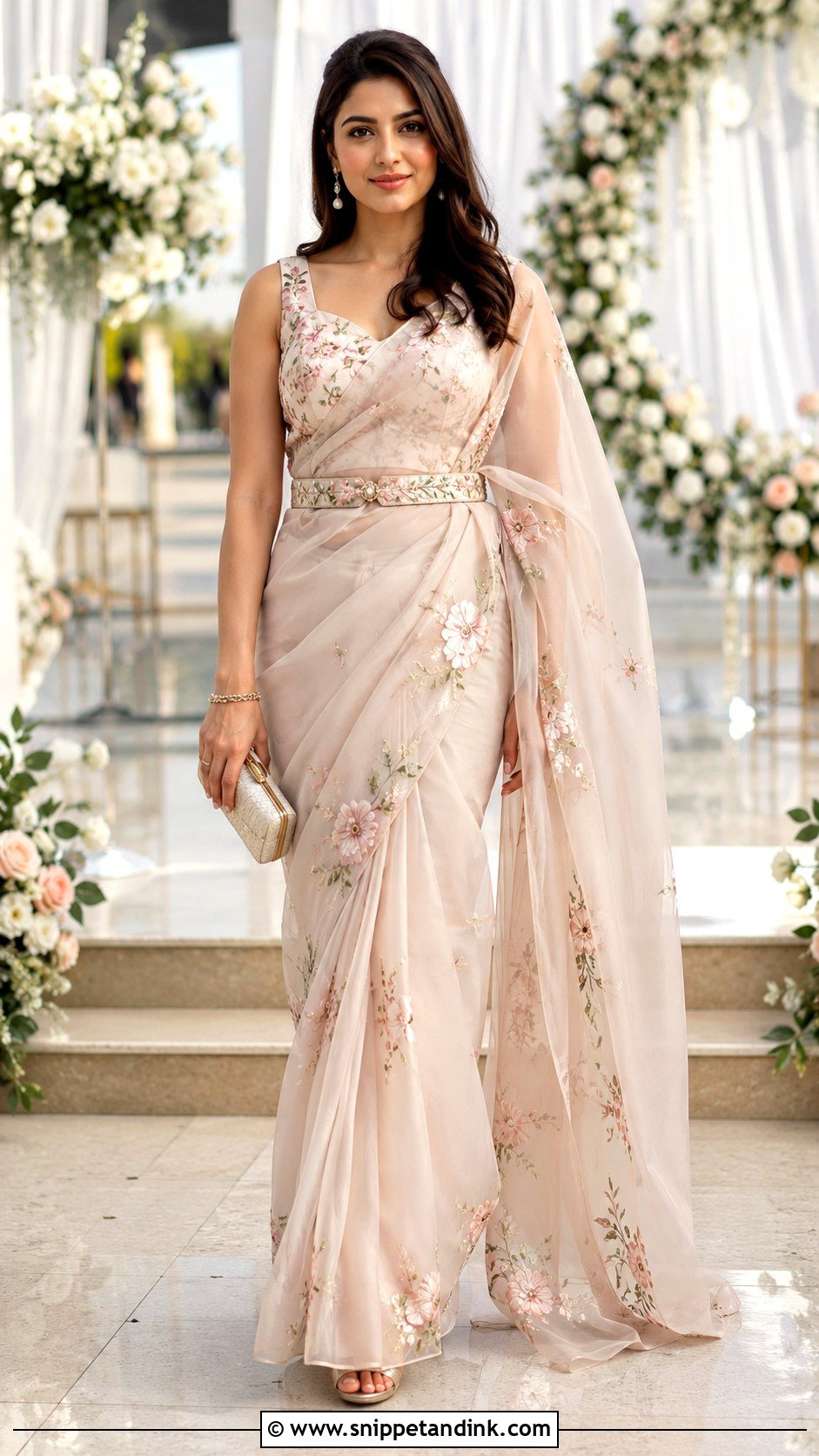 Indo Western Organza Saree With Belt Outfit - Snippet and Ink - 30 Indo Western Wedding Outfits