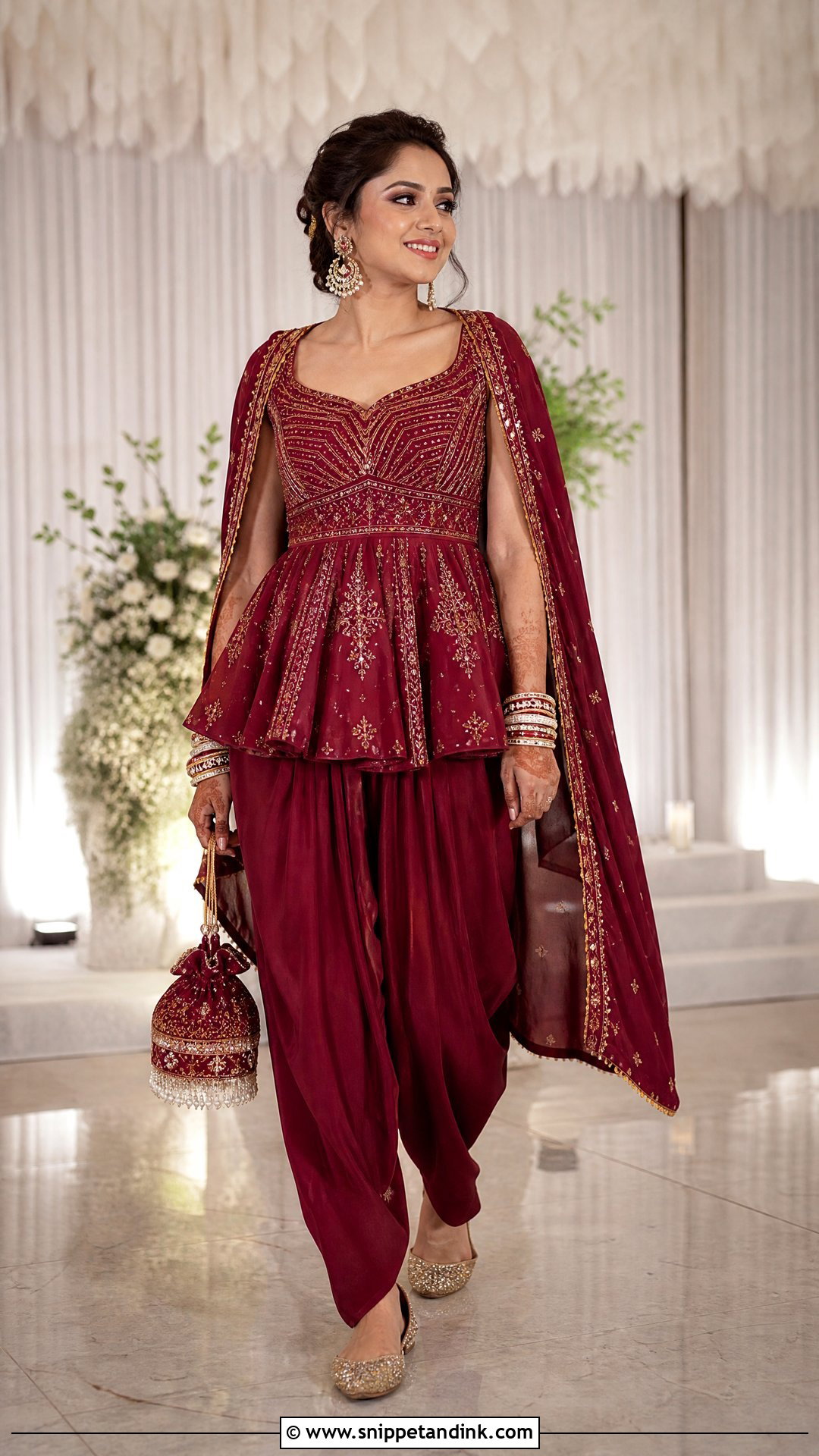 Indo Western Peplum Top With Dhoti Pants - Snippet and Ink - 25 Indo Western Bridal Sangeet Outfit Ideas