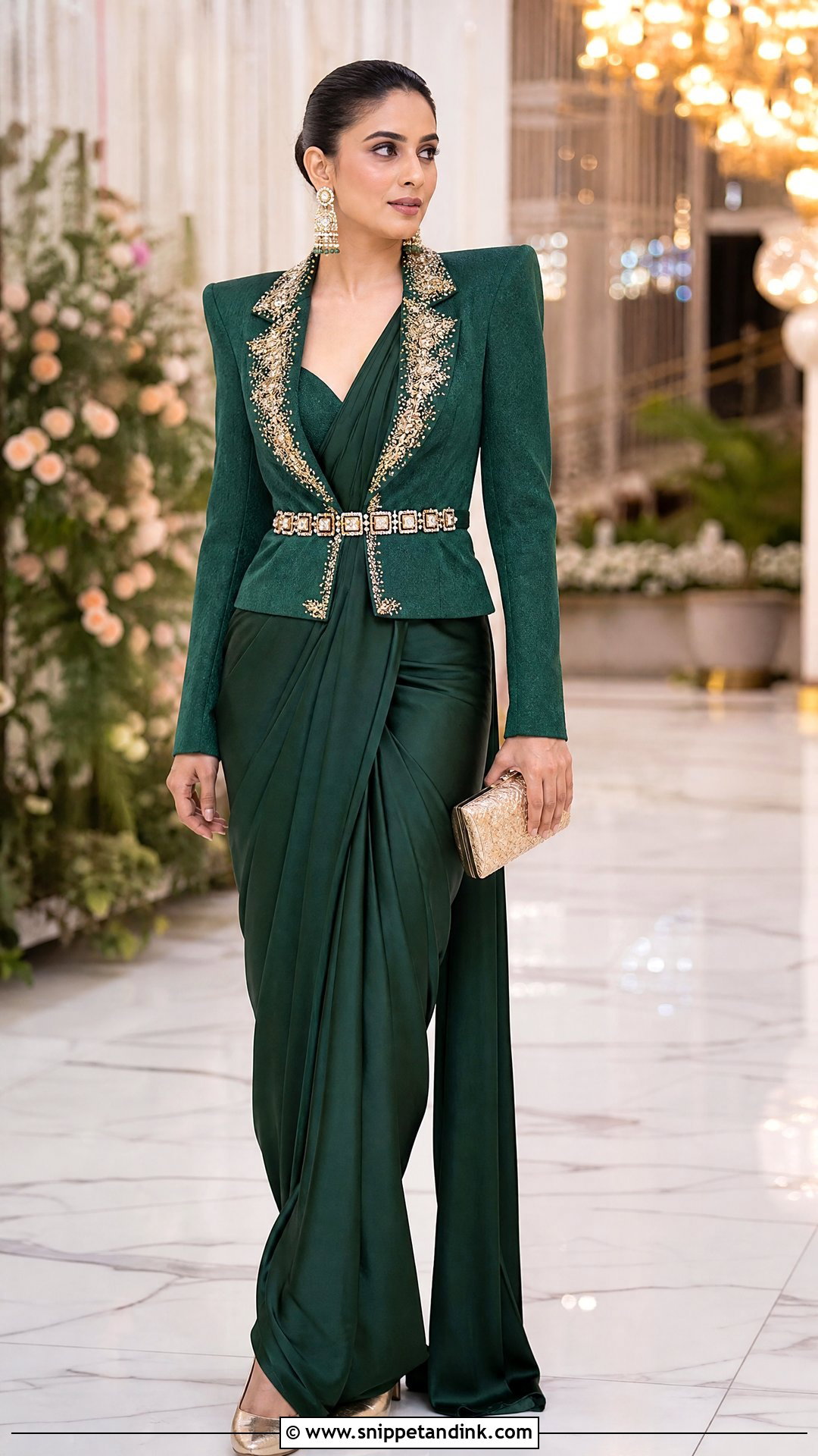 Indo Western Saree With Structured Jacket - Snippet and Ink - 25 Indo Western Bridal Sangeet Outfit Ideas