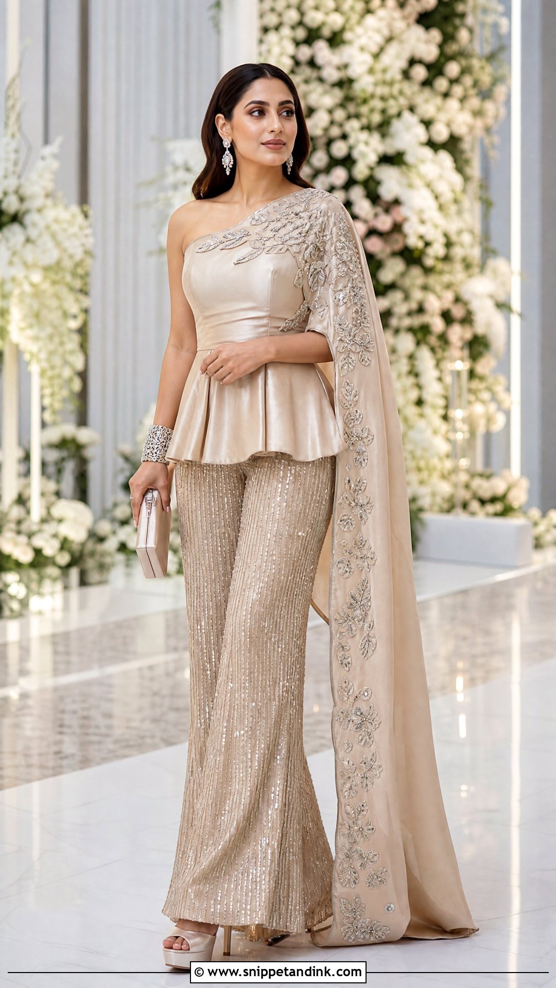 Indo Western Sequin Pants With Peplum Top - Snippet and Ink - 25 Indo Western Bridal Sangeet Outfit Ideas